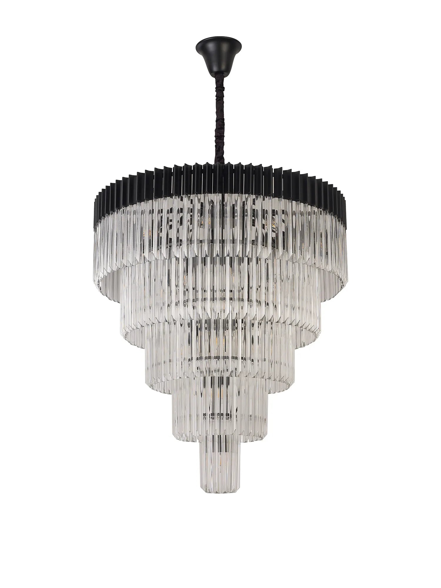 Cedar 96cm 5-Tier Pendant 23 Light - Matt Black & Clear