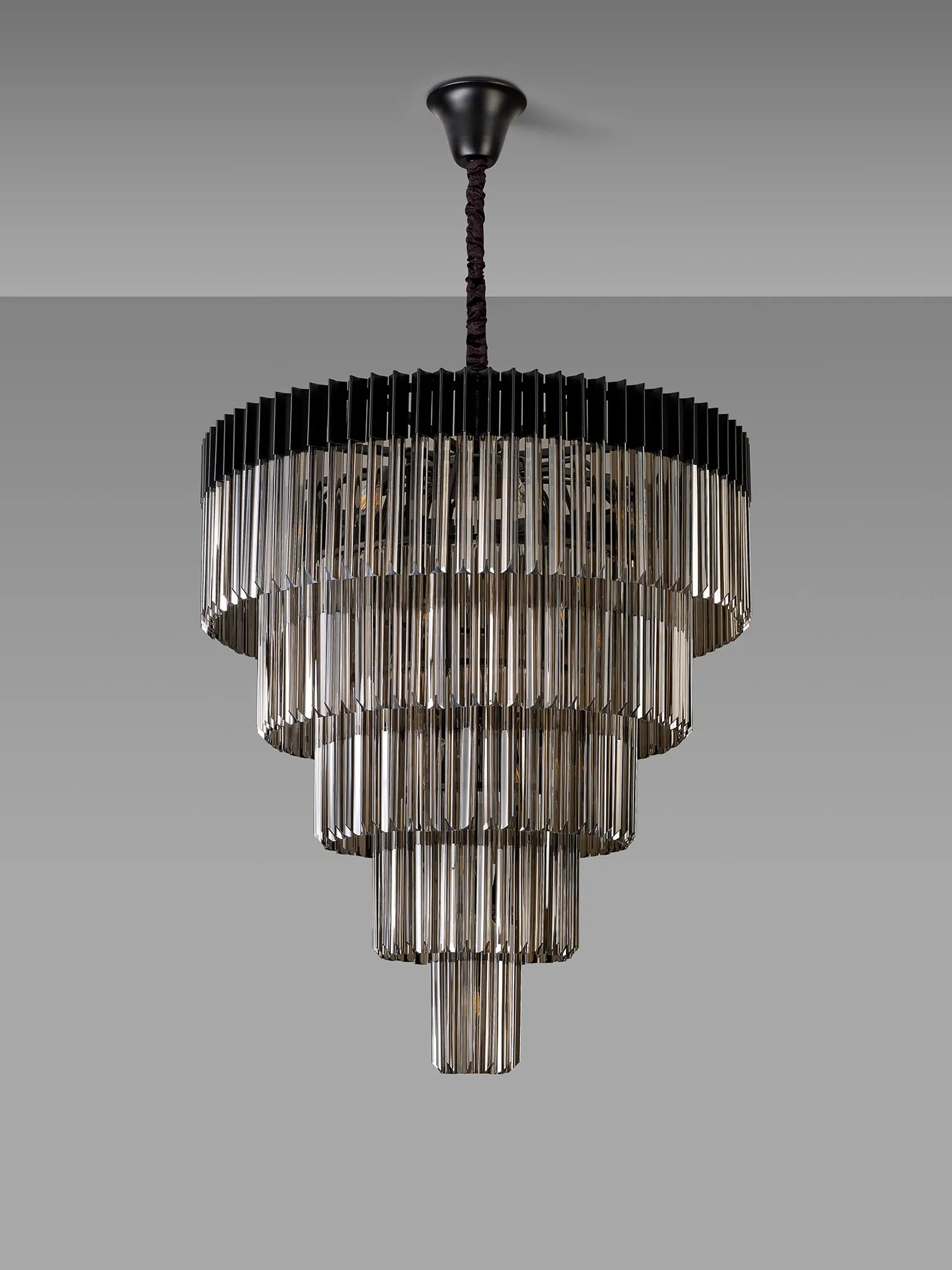 Cedar 96cm 5-Tier Pendant 23 Light - Matt Black & Smoked
