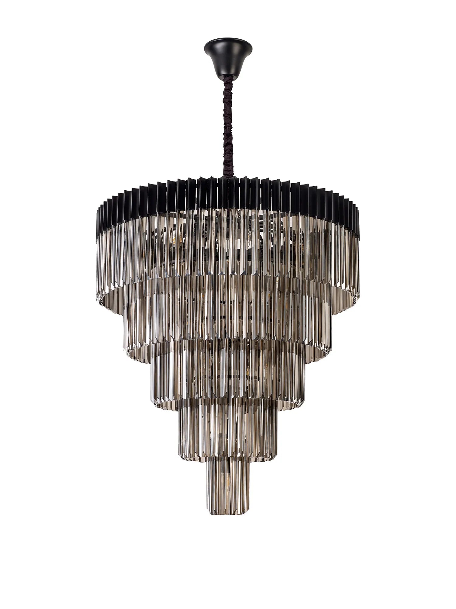 Cedar 96cm 5-Tier Pendant 23 Light - Matt Black & Smoked