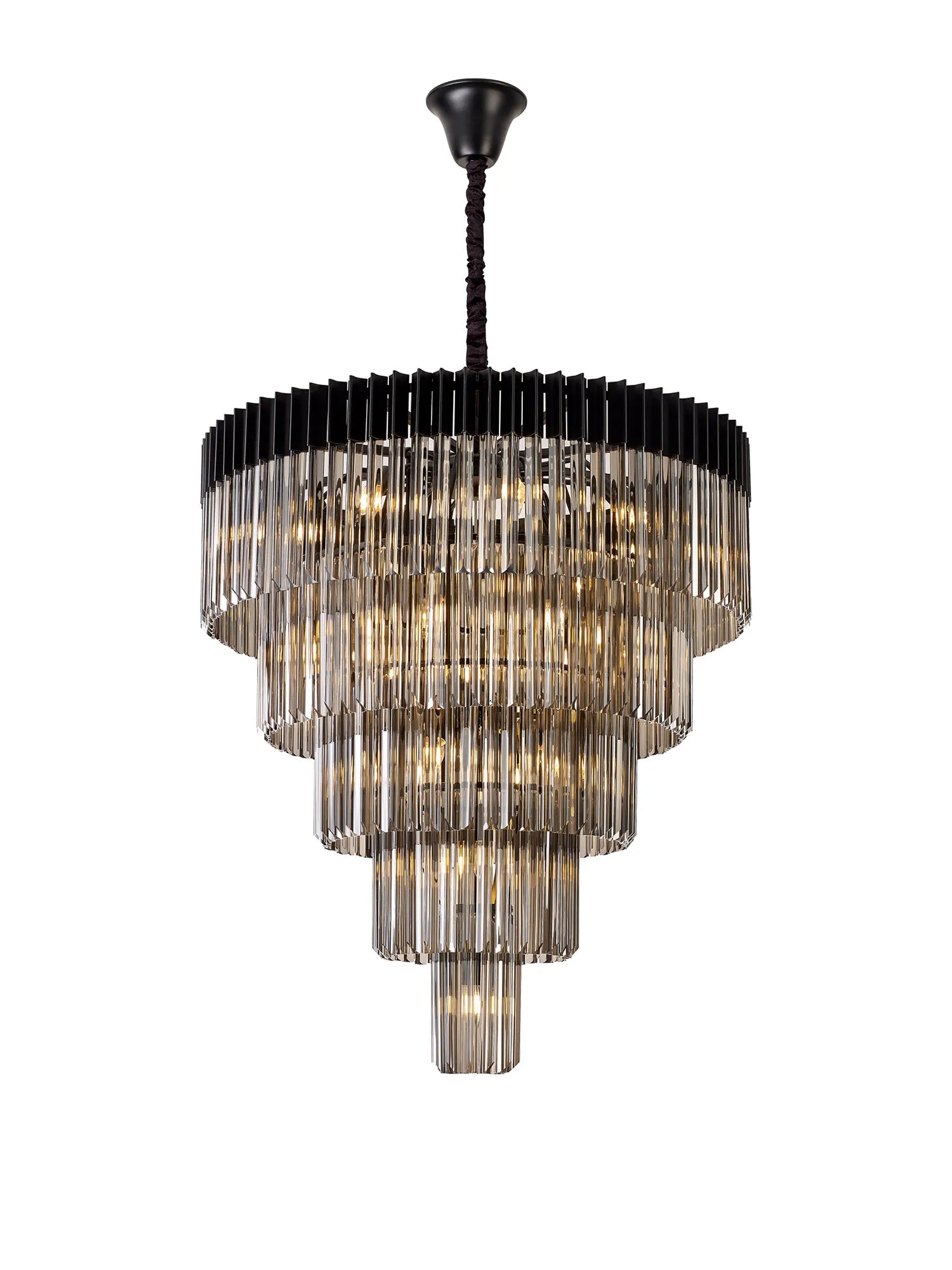 Cedar 96cm 5-Tier Pendant 23 Light - Matt Black & Smoked