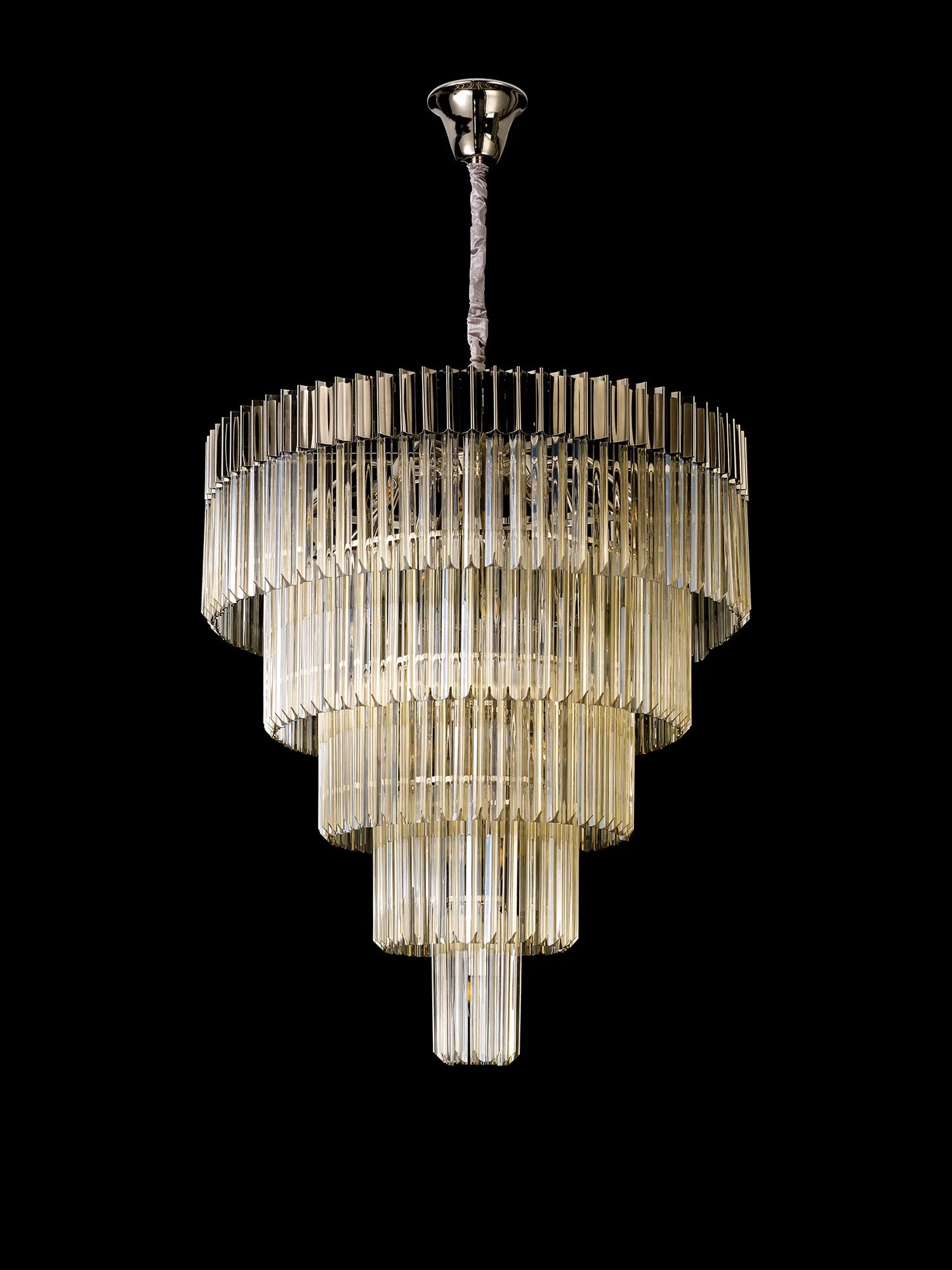 Cedar 96cm 5-Tier Pendant 23 Light - Polished Nickel & Cognac