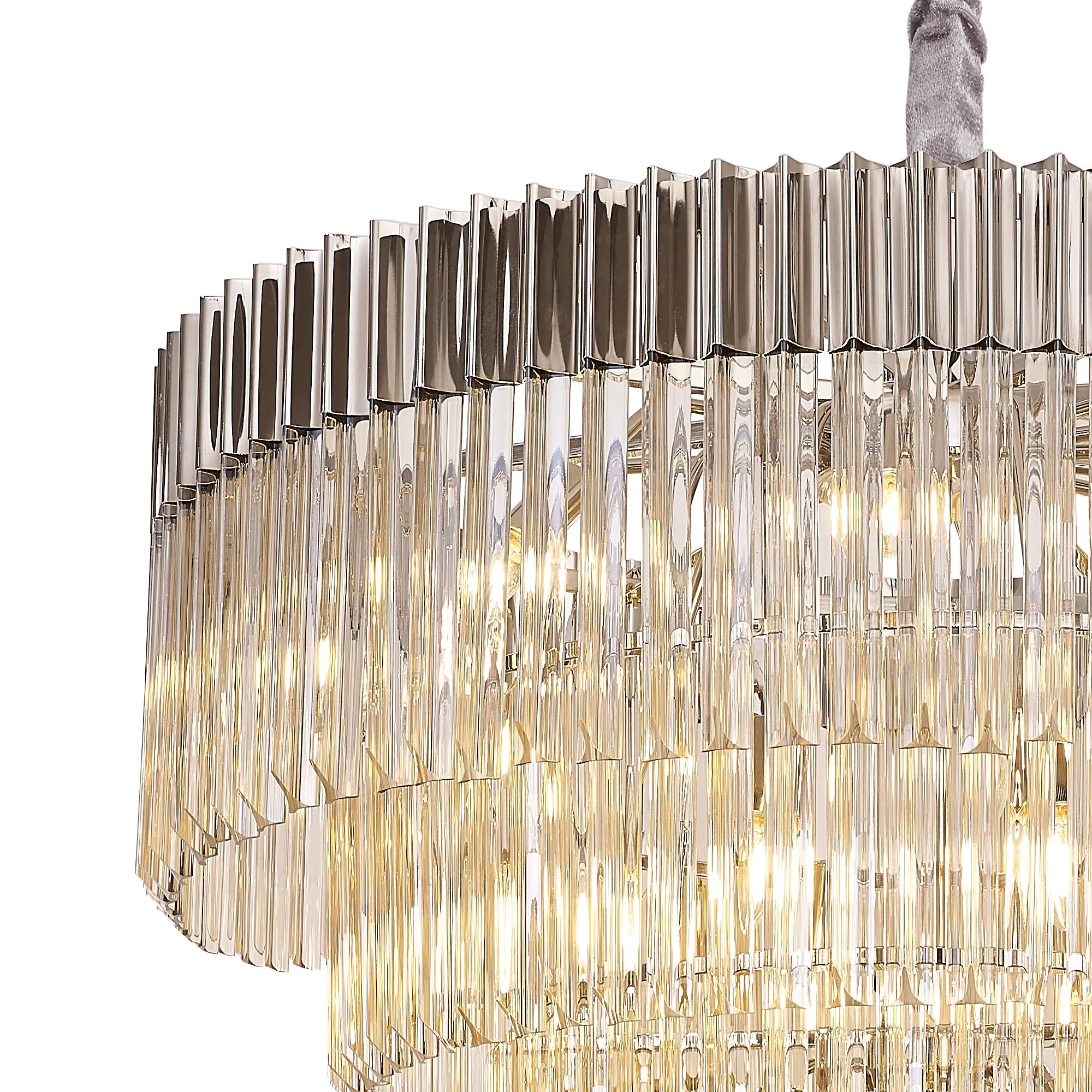 Cedar 96cm 5-Tier Pendant 23 Light - Polished Nickel & Cognac