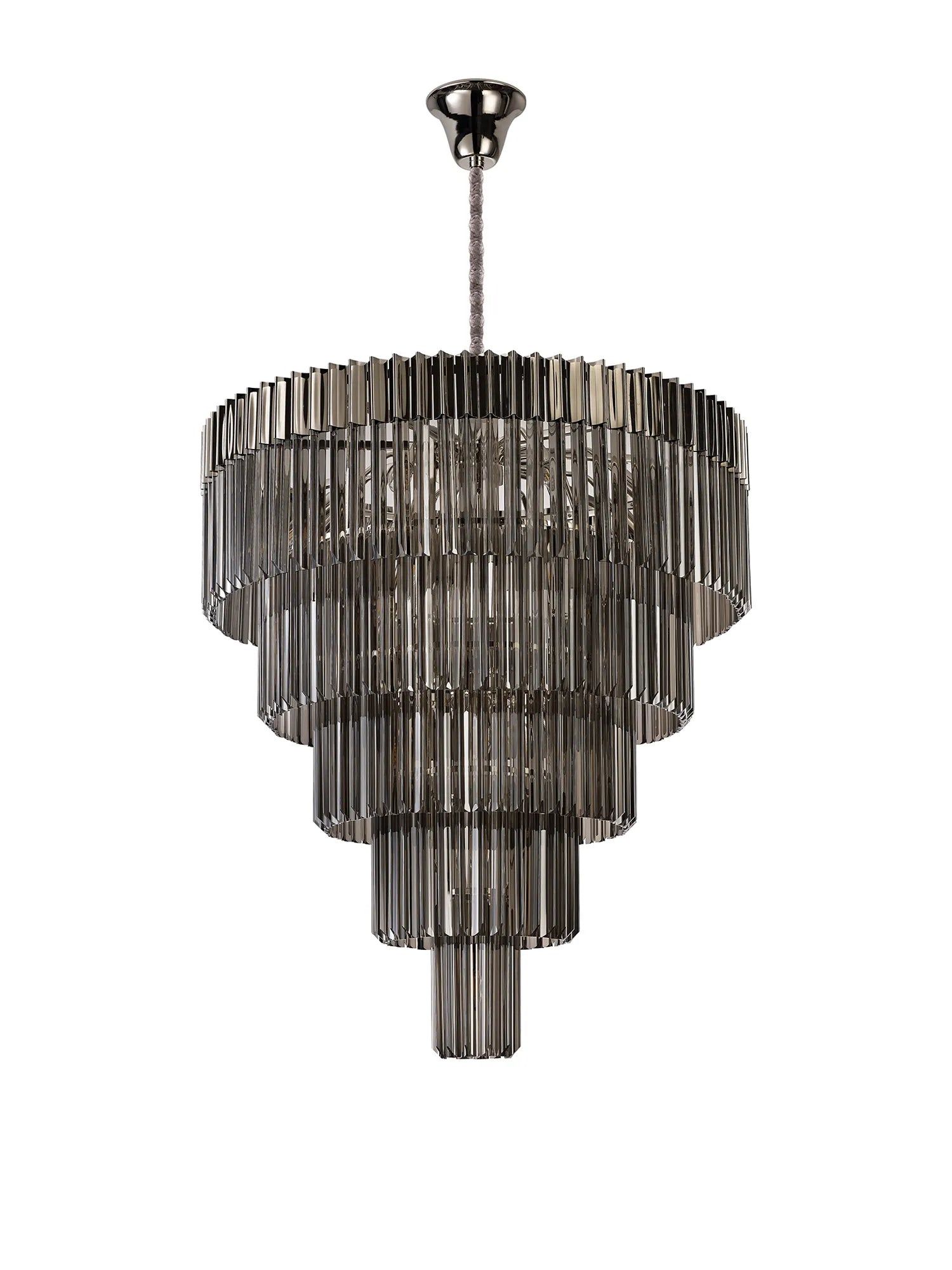 Cedar 96cm 5-Tier Pendant 23 Light - Polished Nickel & Smoked