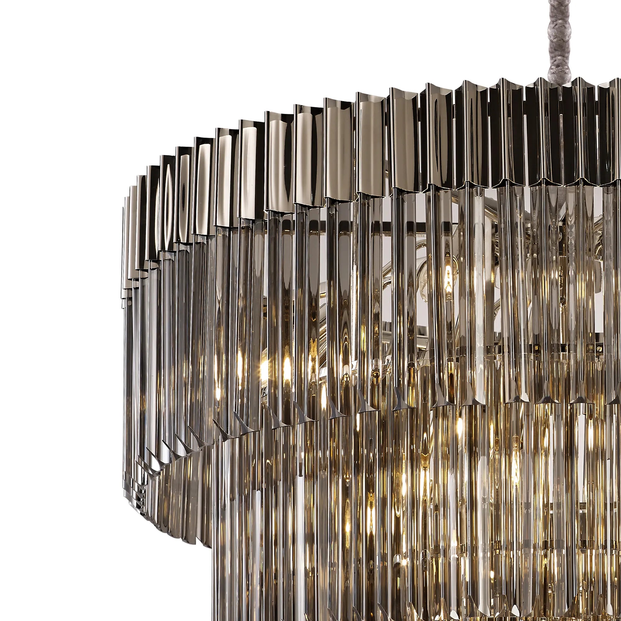Cedar 96cm 5-Tier Pendant 23 Light - Polished Nickel & Smoked