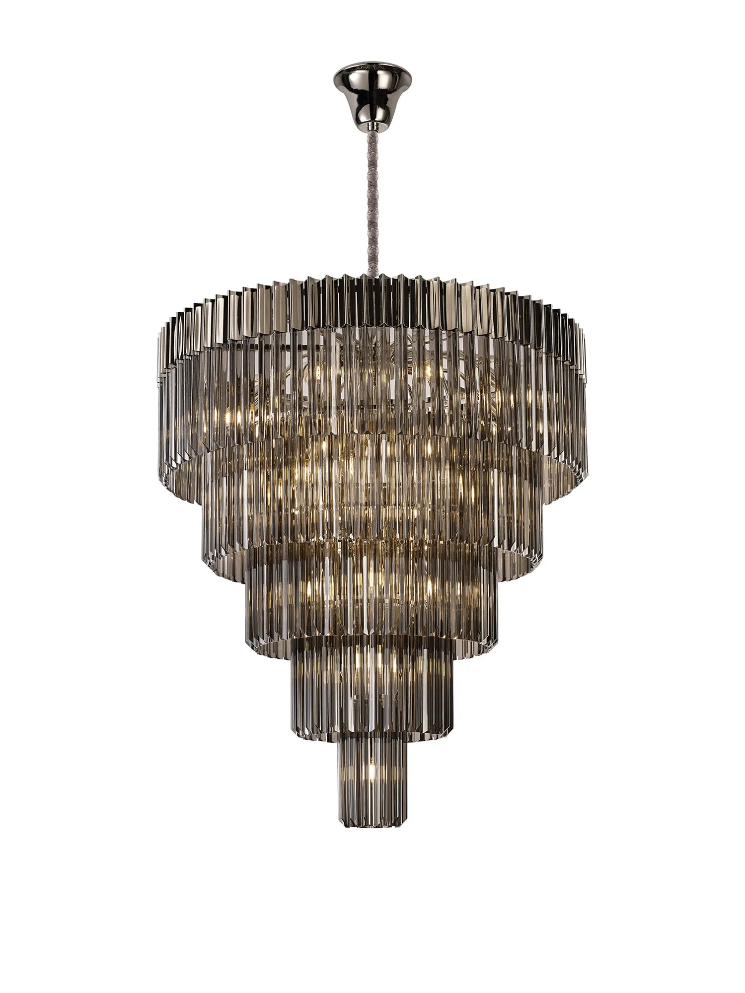 Cedar 96cm 5-Tier Pendant 23 Light - Polished Nickel & Smoked
