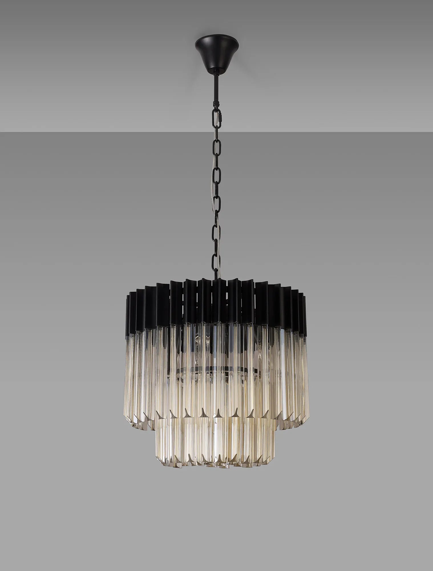 Cedar 45cm Pendant Round 5 Light - Matt Black & Cognac
