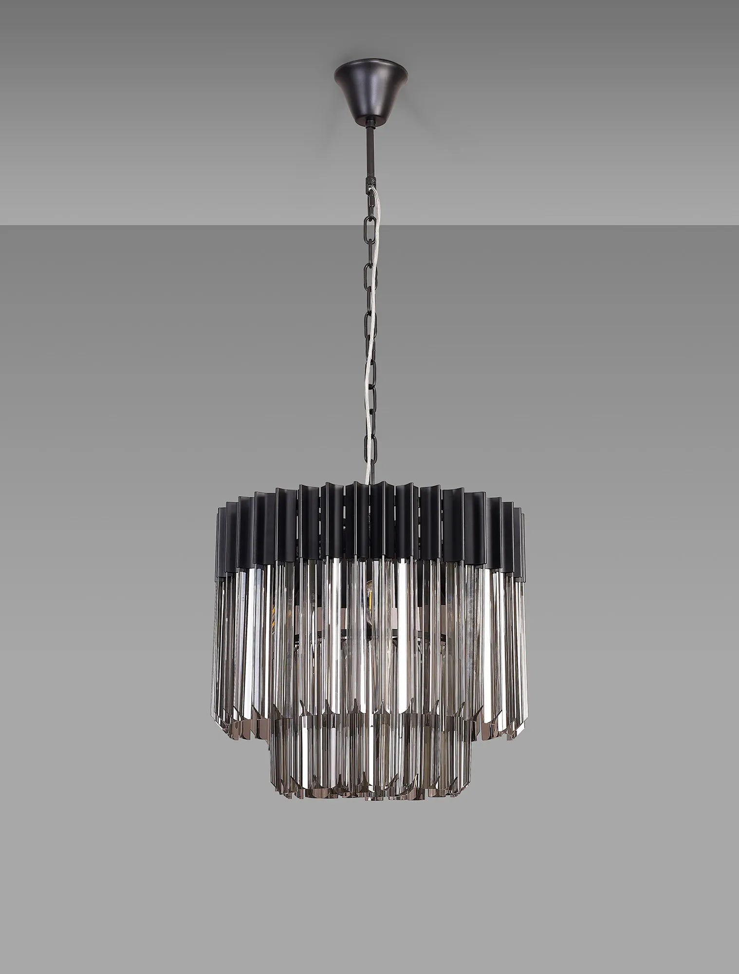 Cedar 45cm Pendant Round 5 Light - Matt Black & Smoked