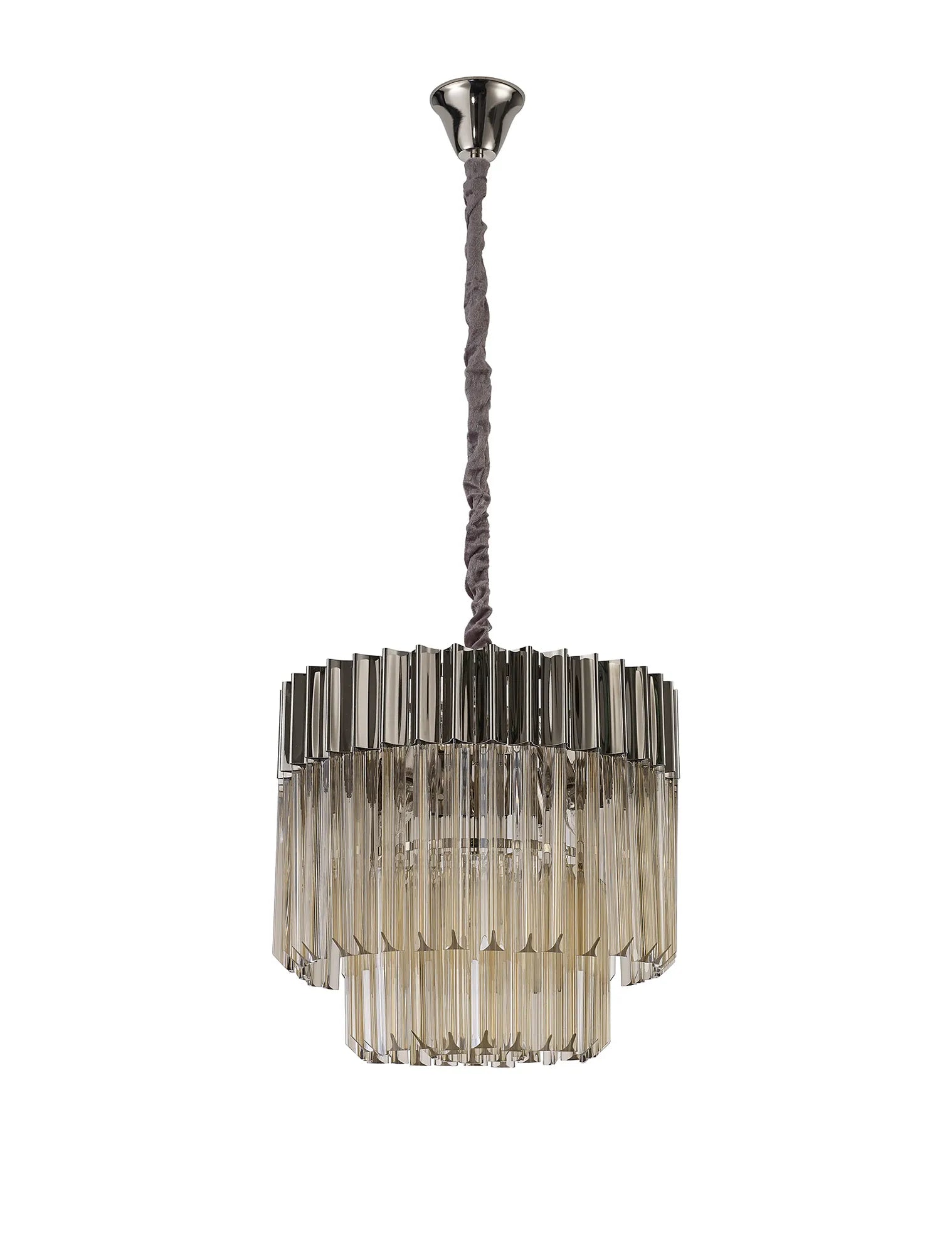 Cedar 45cm Pendant Round 5 Light - Polished Nickel & Cognac
