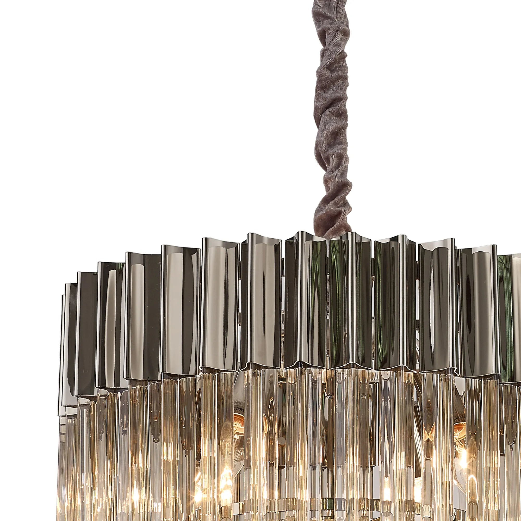 Cedar 45cm Pendant Round 5 Light - Polished Nickel & Cognac