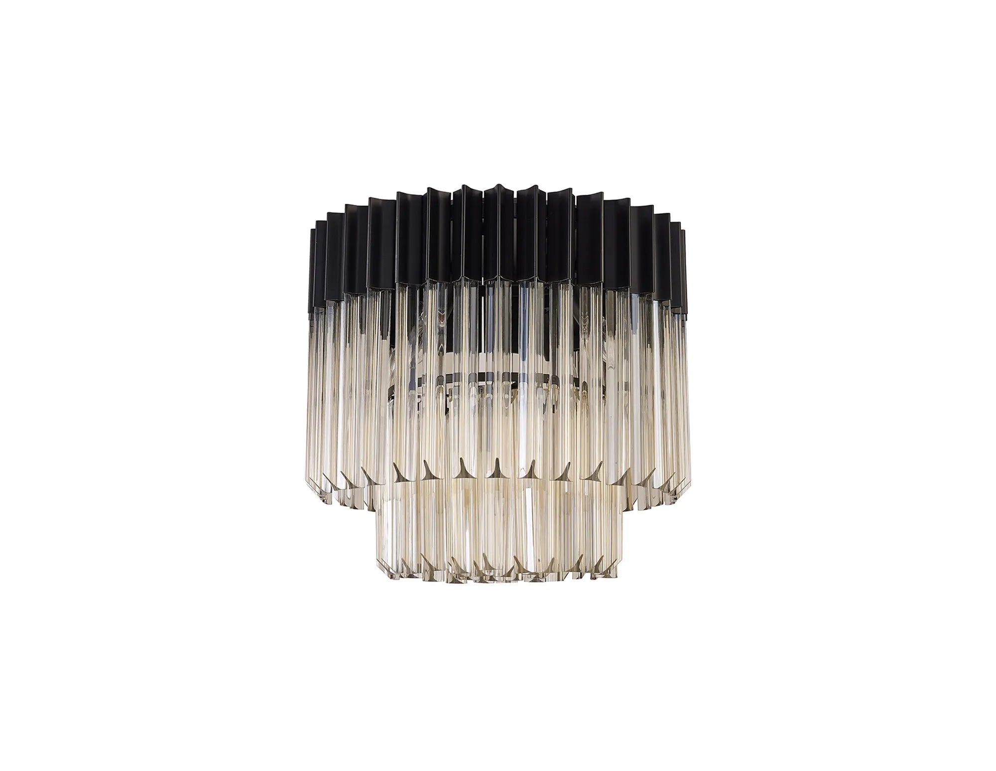 Cedar 45cm Flush Ceiling Round 5 Light - Matt Black & Cognac