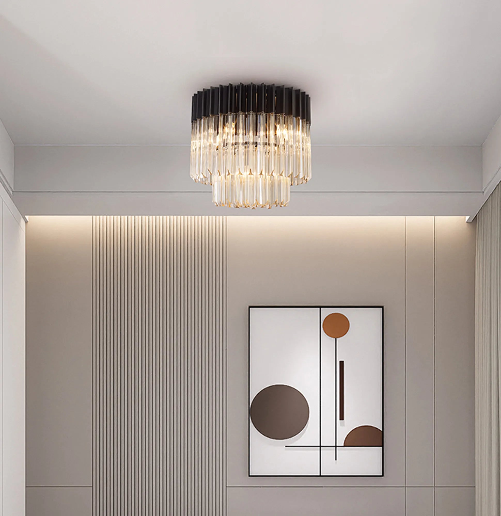 Cedar 45cm Flush Ceiling Round 5 Light - Matt Black & Cognac