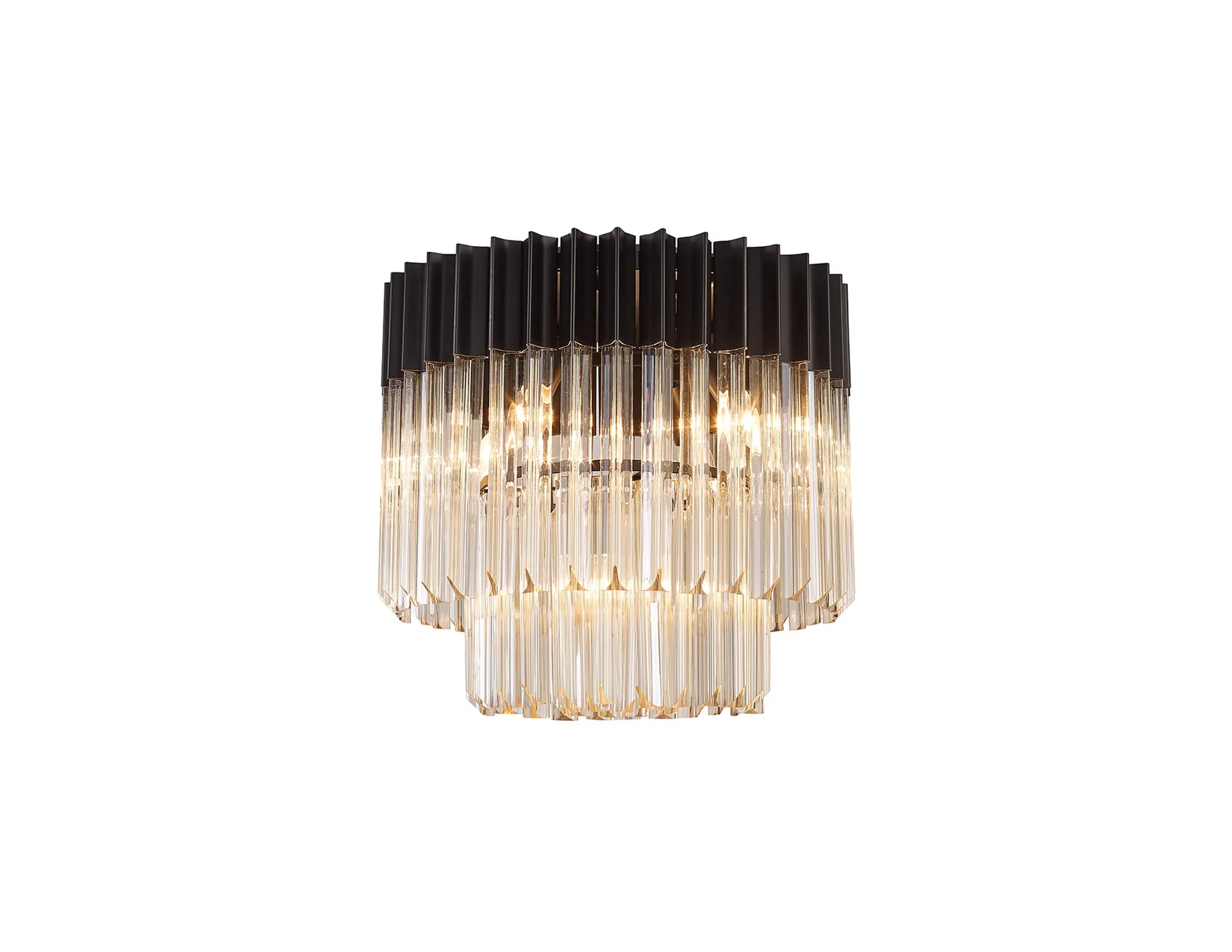 Cedar 45cm Flush Ceiling Round 5 Light - Matt Black & Cognac