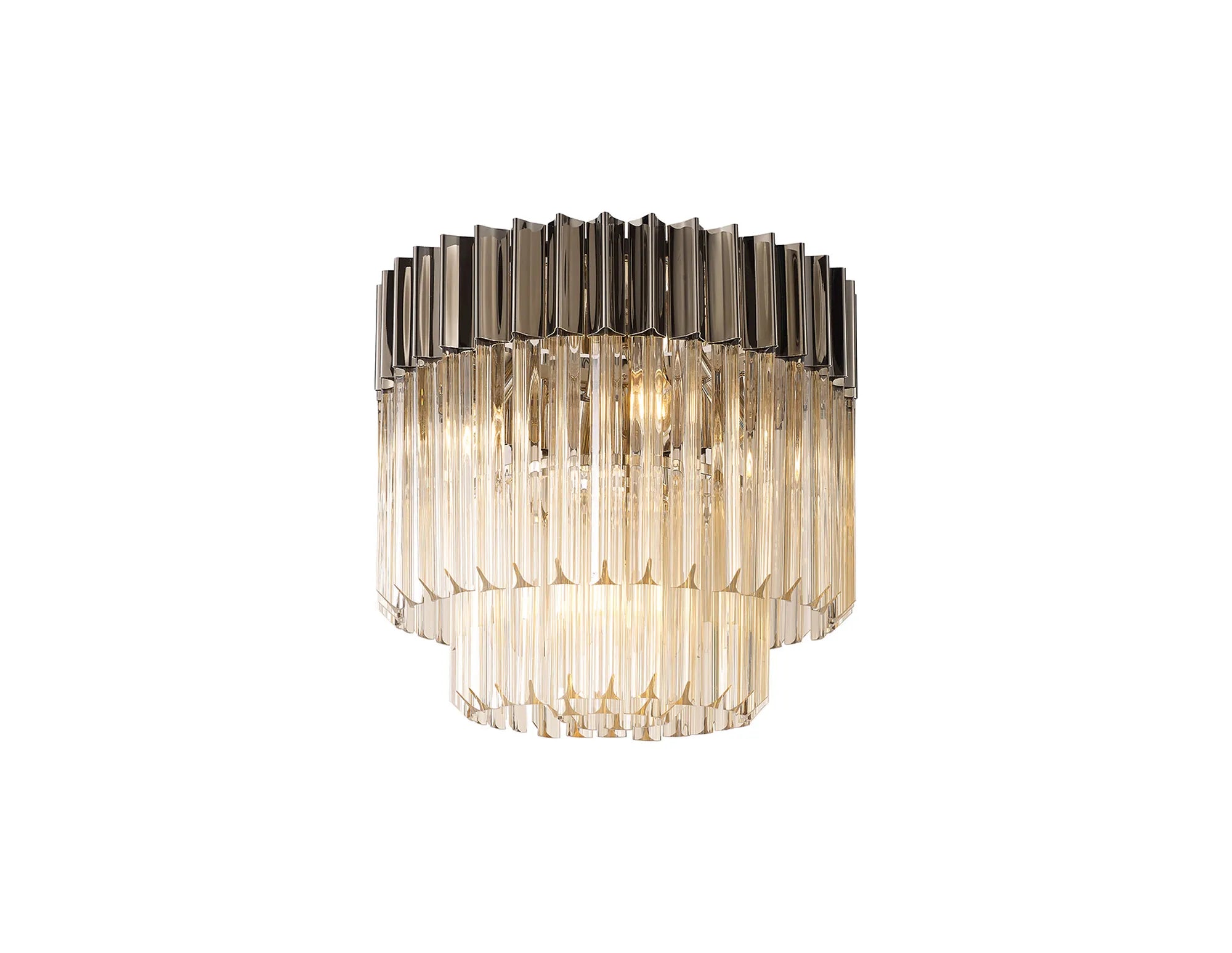 Cedar 45cm Flush Ceiling Round 5 Light - Polished Nickel & Cognac