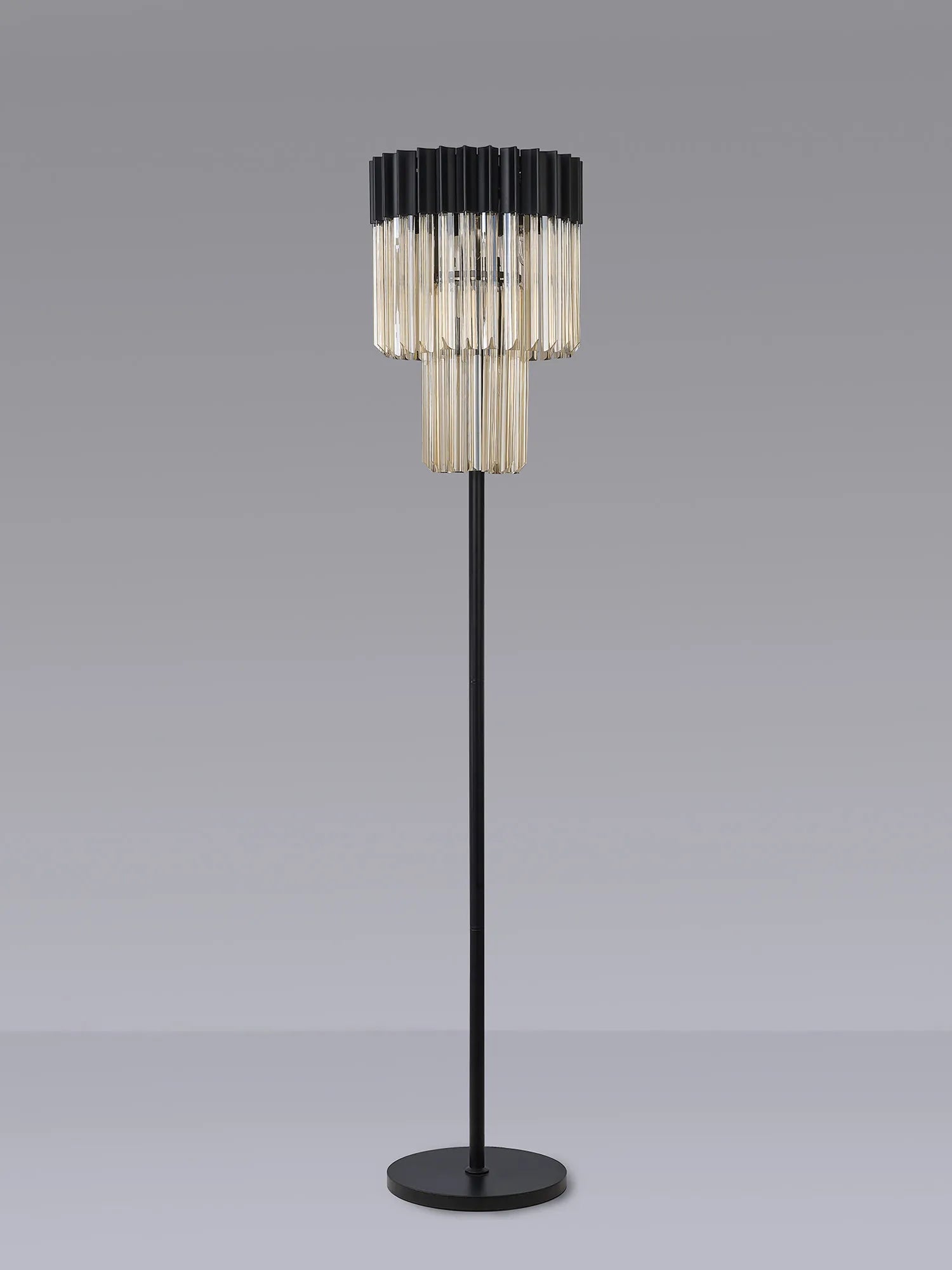 Cedar 168cm Floor Lamp 5 Light - Matt Black & Cognac