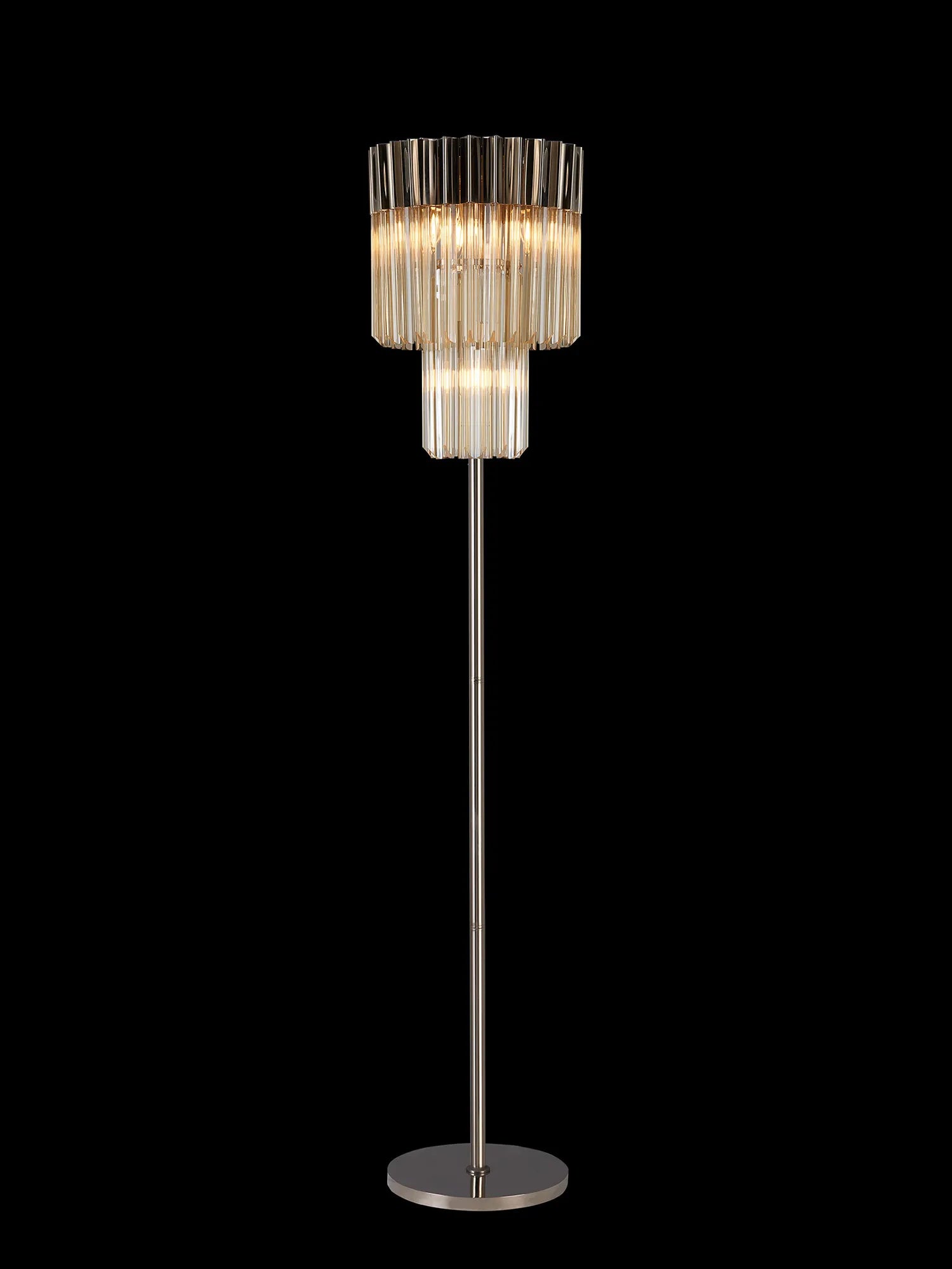 Cedar 168cm Floor Lamp 5 Light - Polished Nickel & Cognac