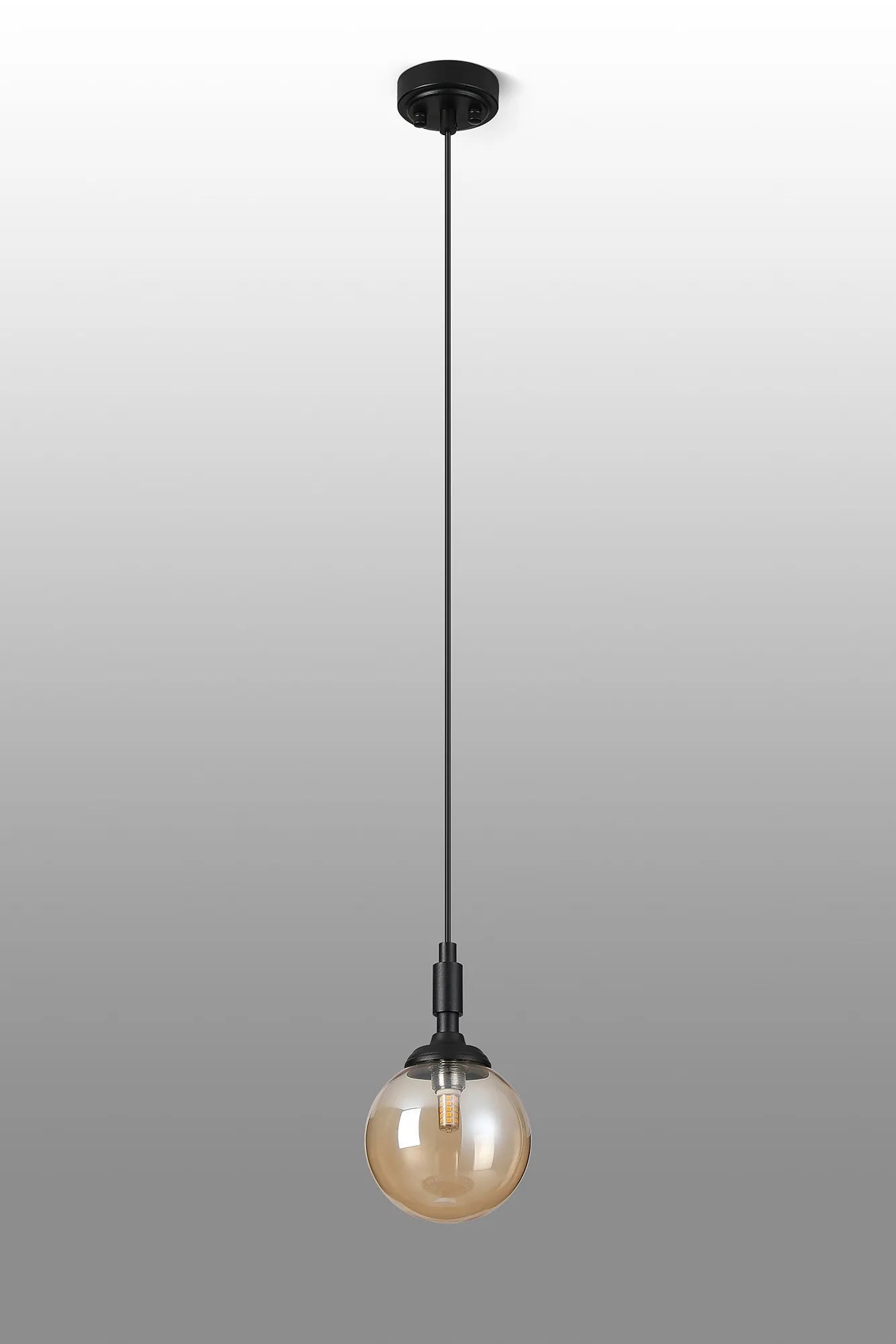 Dene Pendant 1 Light - IP44 Satin Black & Amber Smooth Round Glass