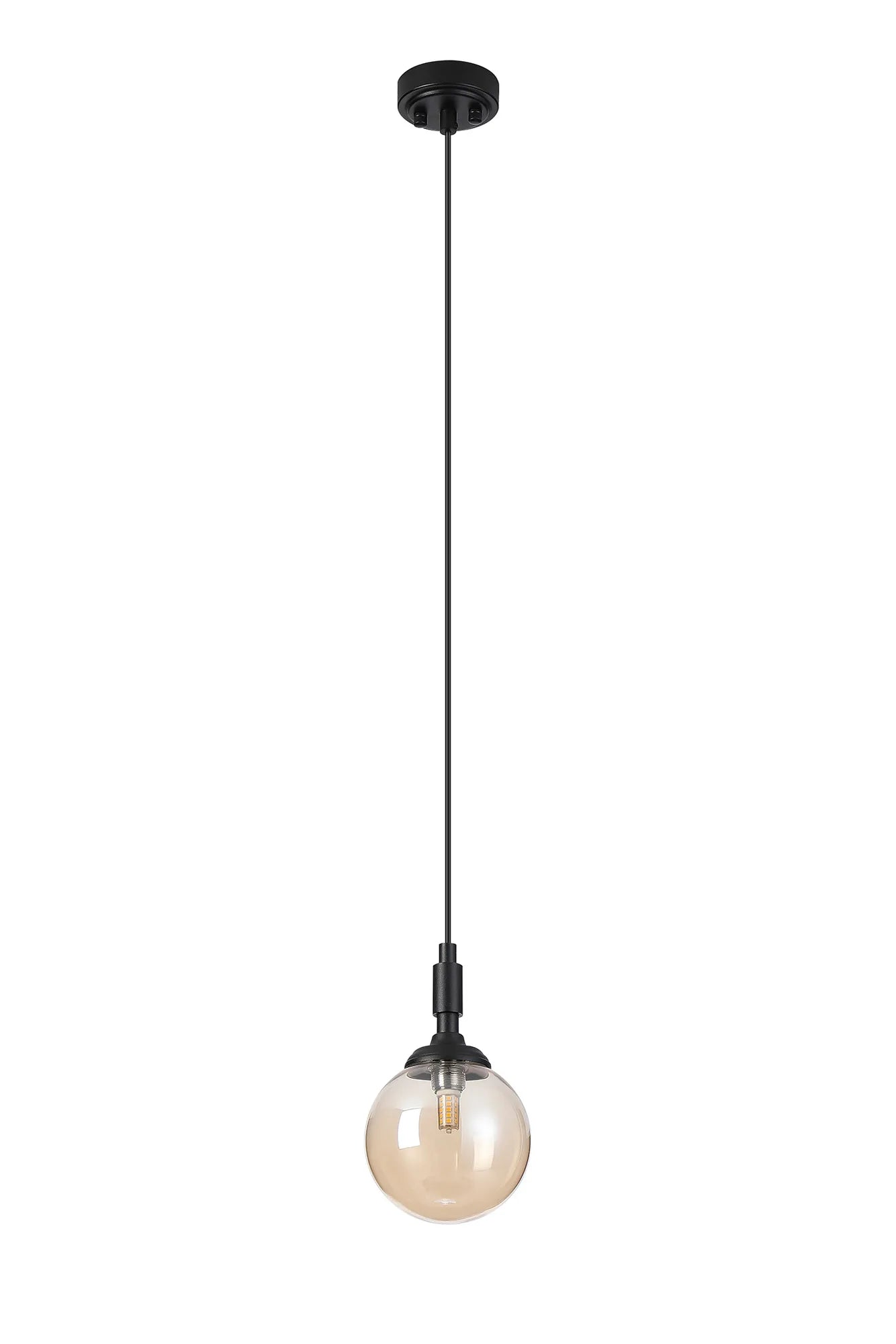 Dene Pendant 1 Light - IP44 Satin Black & Amber Smooth Round Glass