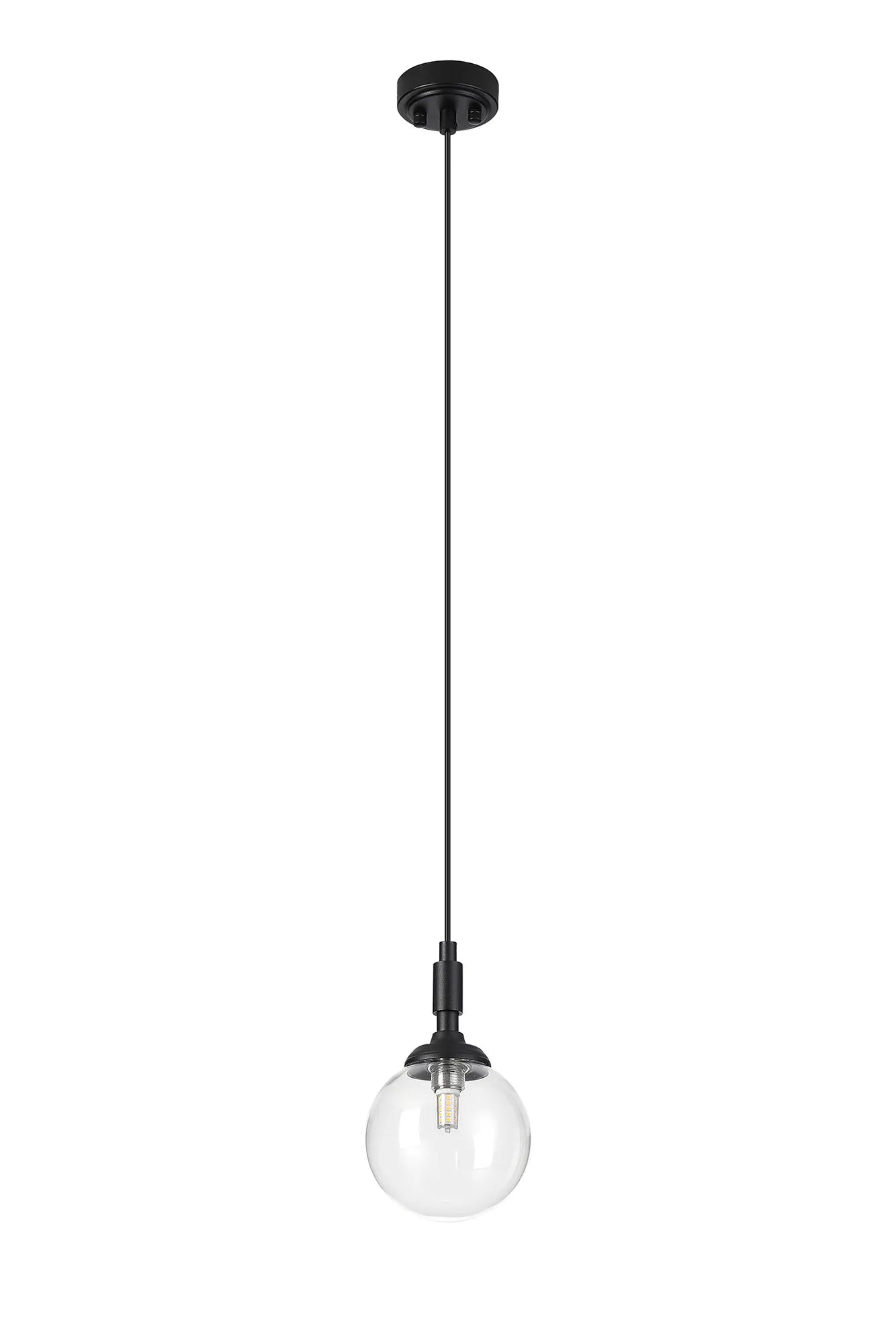 Dene Pendant 1 Light - IP44 Satin Black & Clear Smooth Round Glass