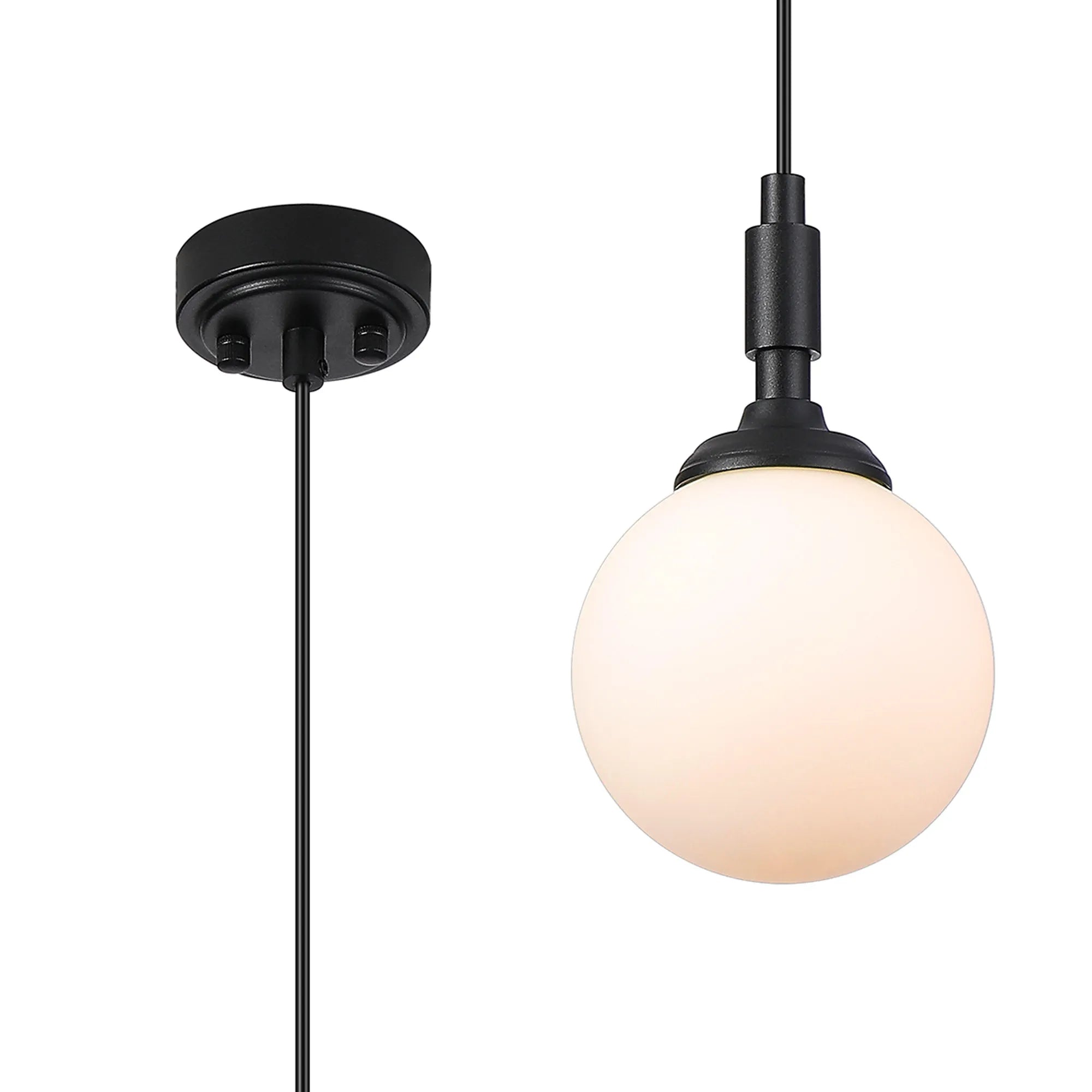 Dene Pendant 1 Light - IP44 Satin Black & Opal Smooth Round Glass