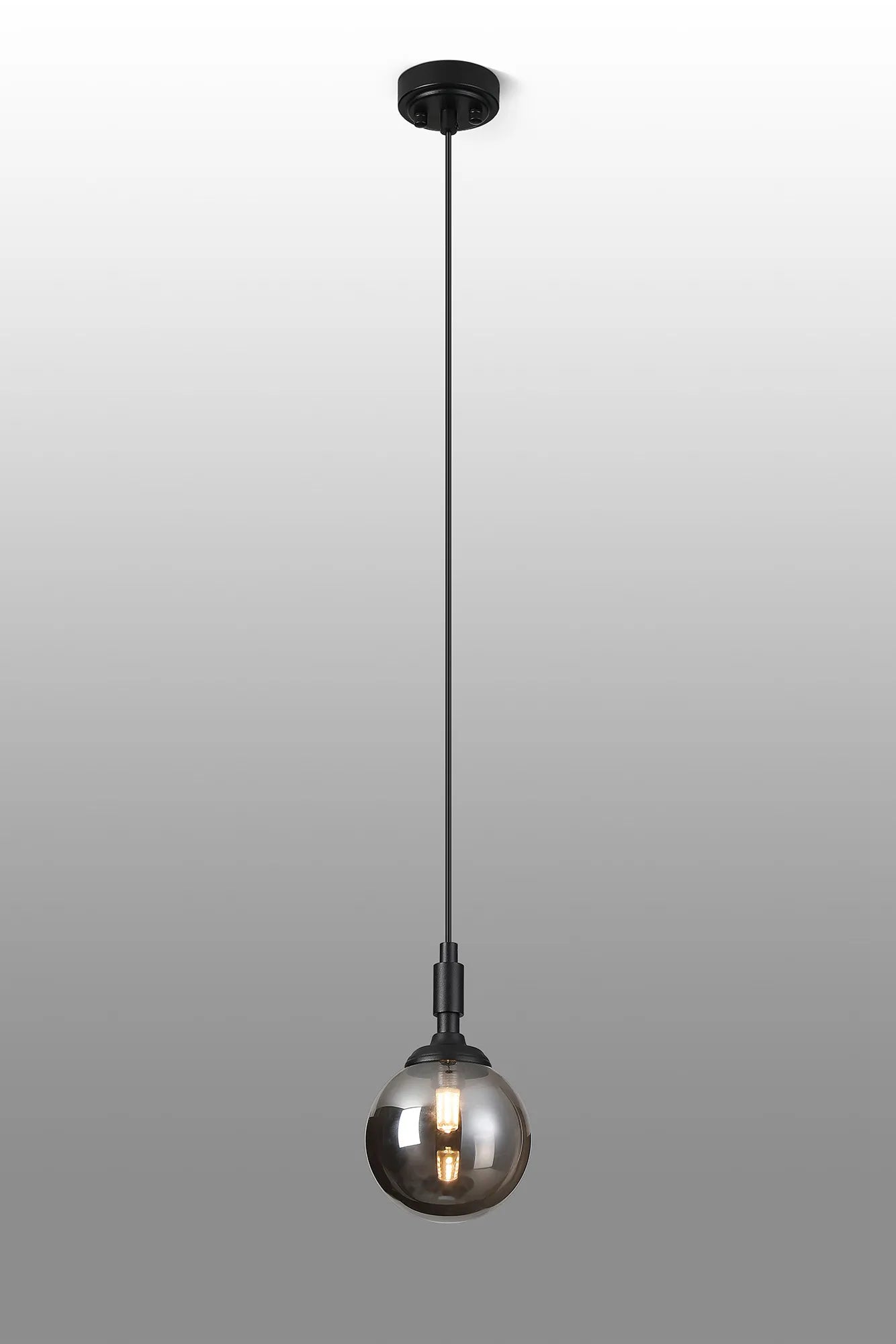 Dene Pendant 1 Light - IP44 Satin Black & Smoke Smooth Round Glass