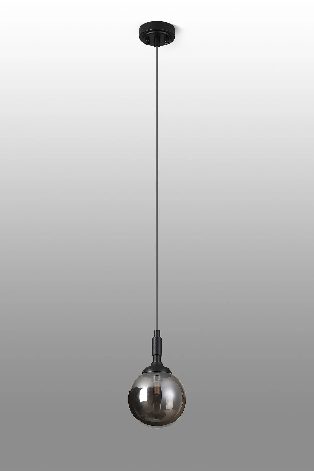 Dene Pendant 1 Light - IP44 Satin Black & Smoke Smooth Round Glass