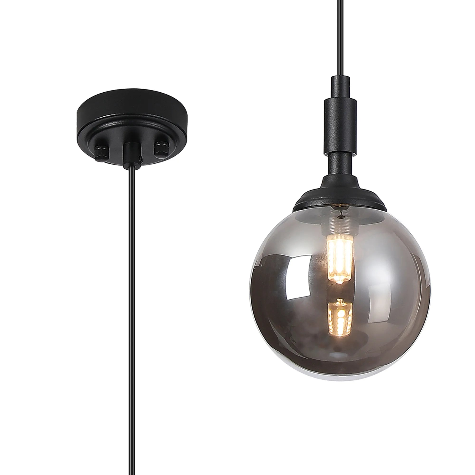 Dene Pendant 1 Light - IP44 Satin Black & Smoke Smooth Round Glass
