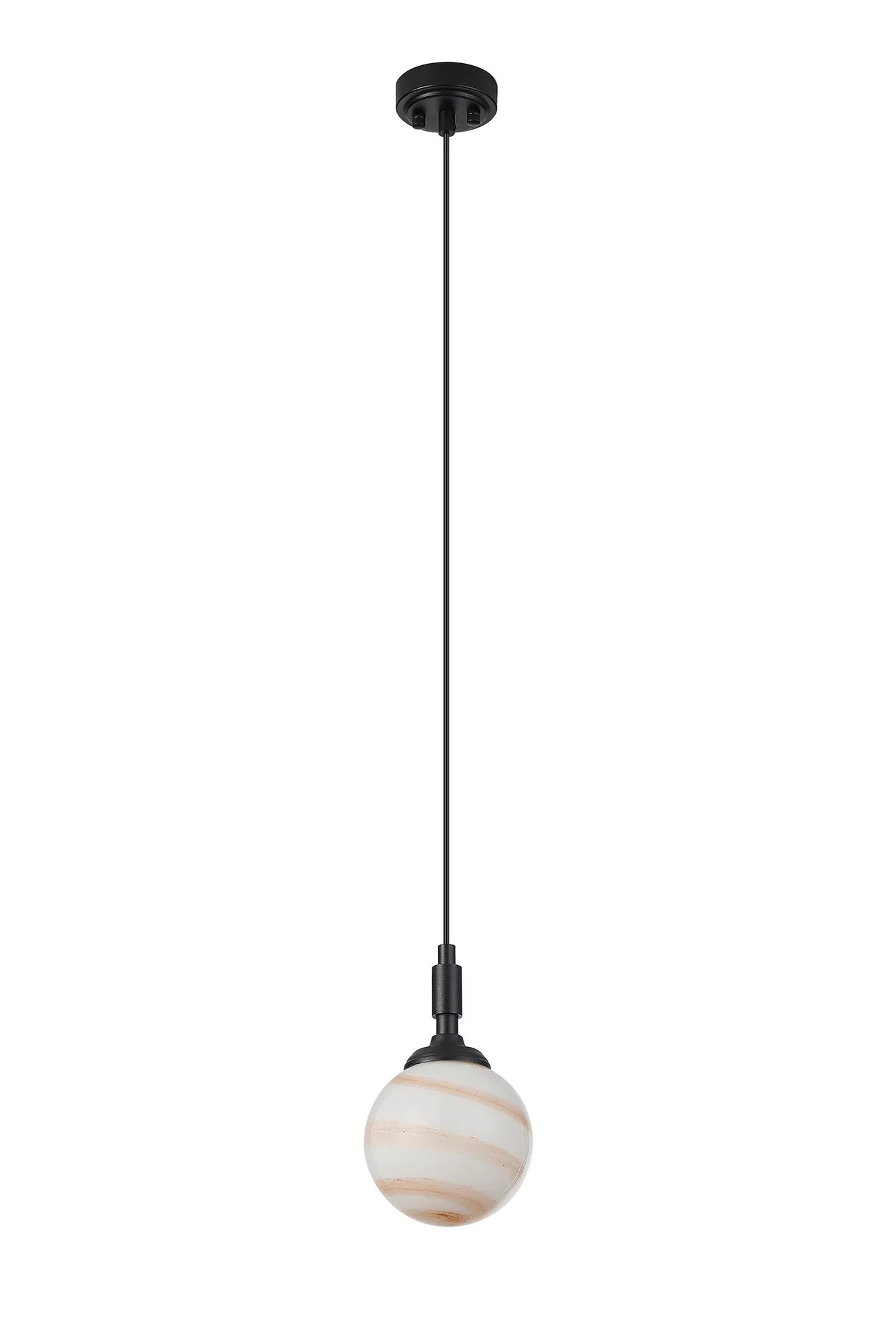 Dene Pendant 1 Light - IP44 Satin Black & Brown & White Round Marble Effect Glass