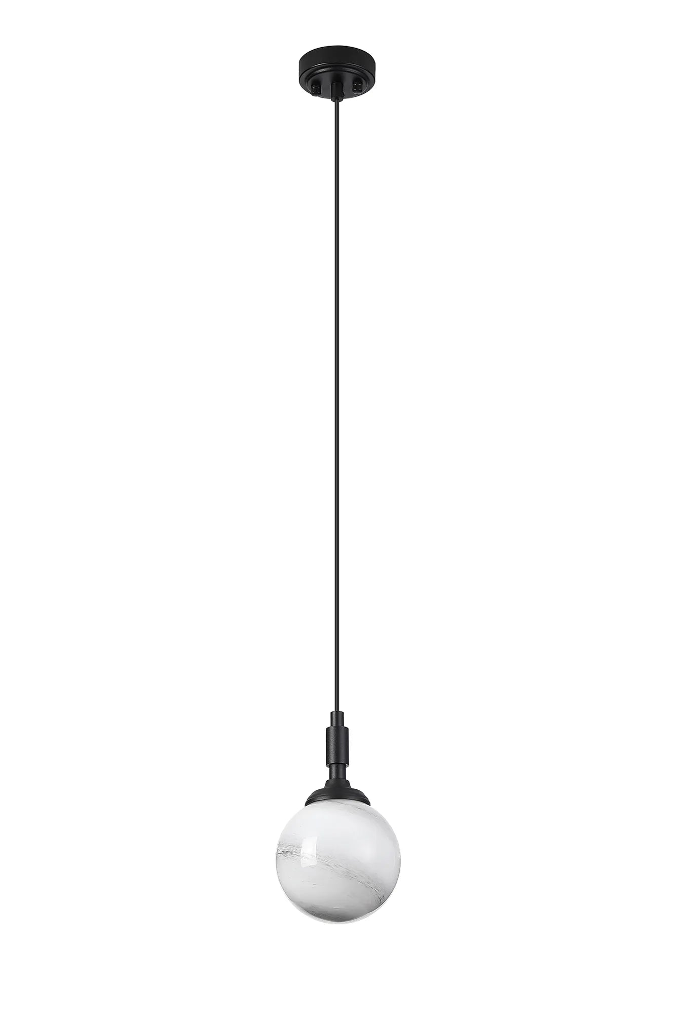 Dene Pendant 1 Light - IP44 Satin Black & Grey & White Round Marble Effect Glass