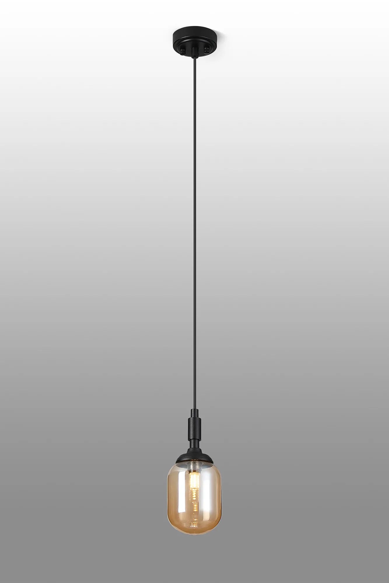 Dene Pendant 1 Light - IP44 Satin Black & Amber Smooth Tubular Glass