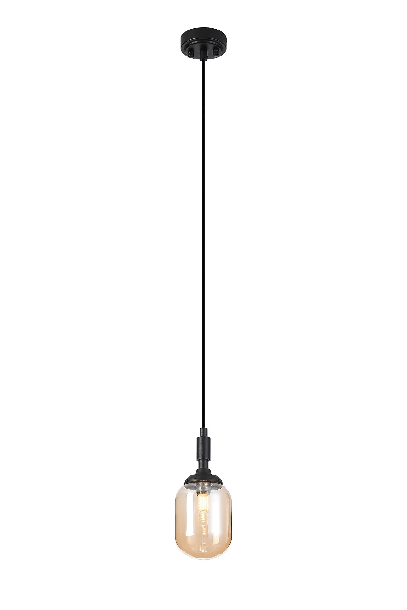 Dene Pendant 1 Light - IP44 Satin Black & Amber Smooth Tubular Glass