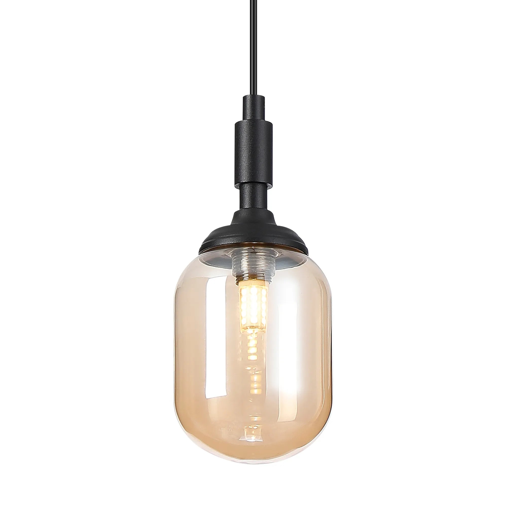Dene Pendant 1 Light - IP44 Satin Black & Amber Smooth Tubular Glass