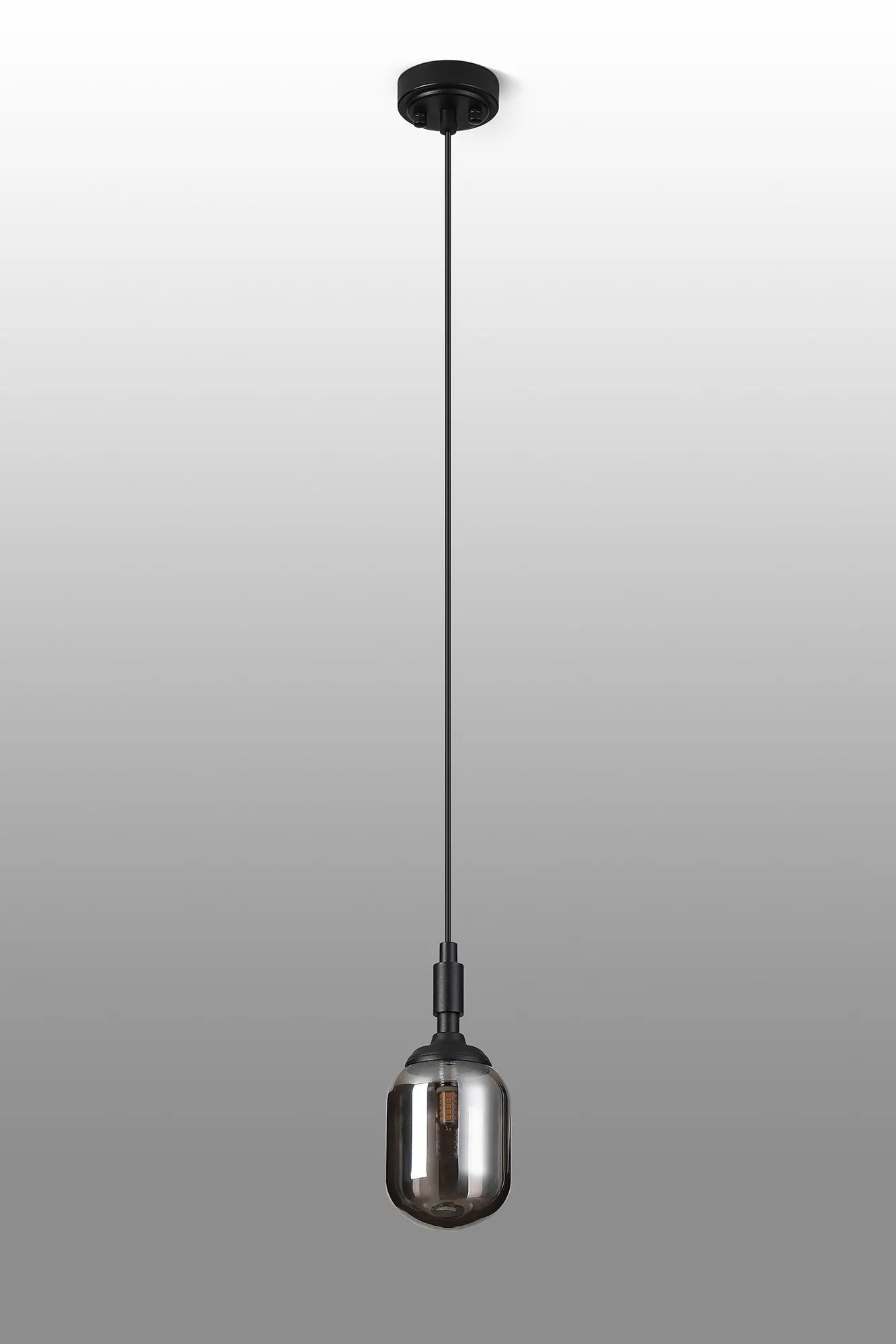 Dene Pendant 1 Light - IP44 Satin Black & Smoke Smooth Tubular Glass