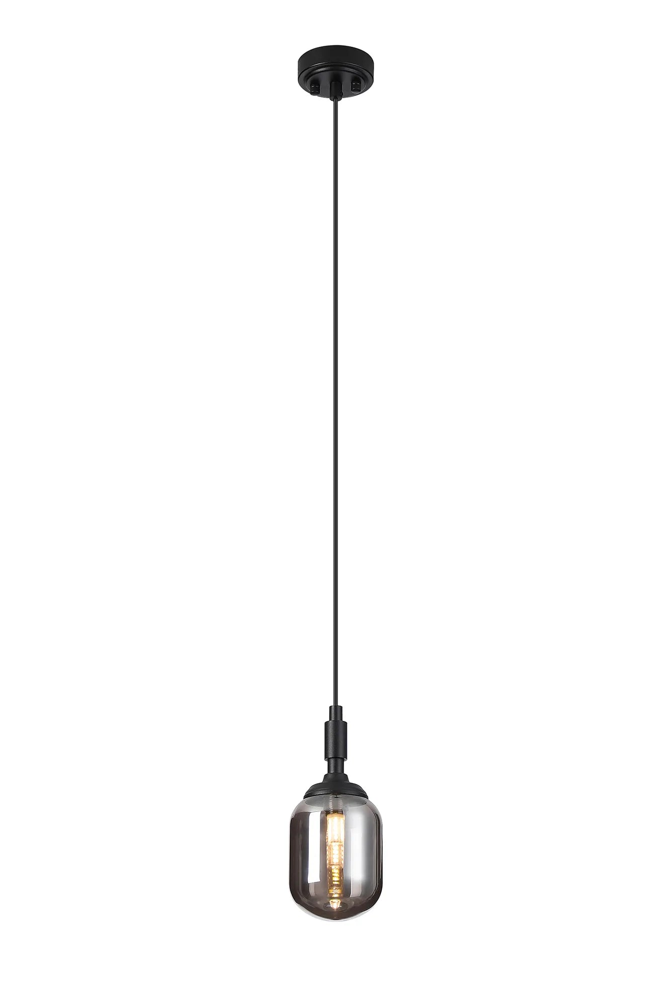 Dene Pendant 1 Light - IP44 Satin Black & Smoke Smooth Tubular Glass