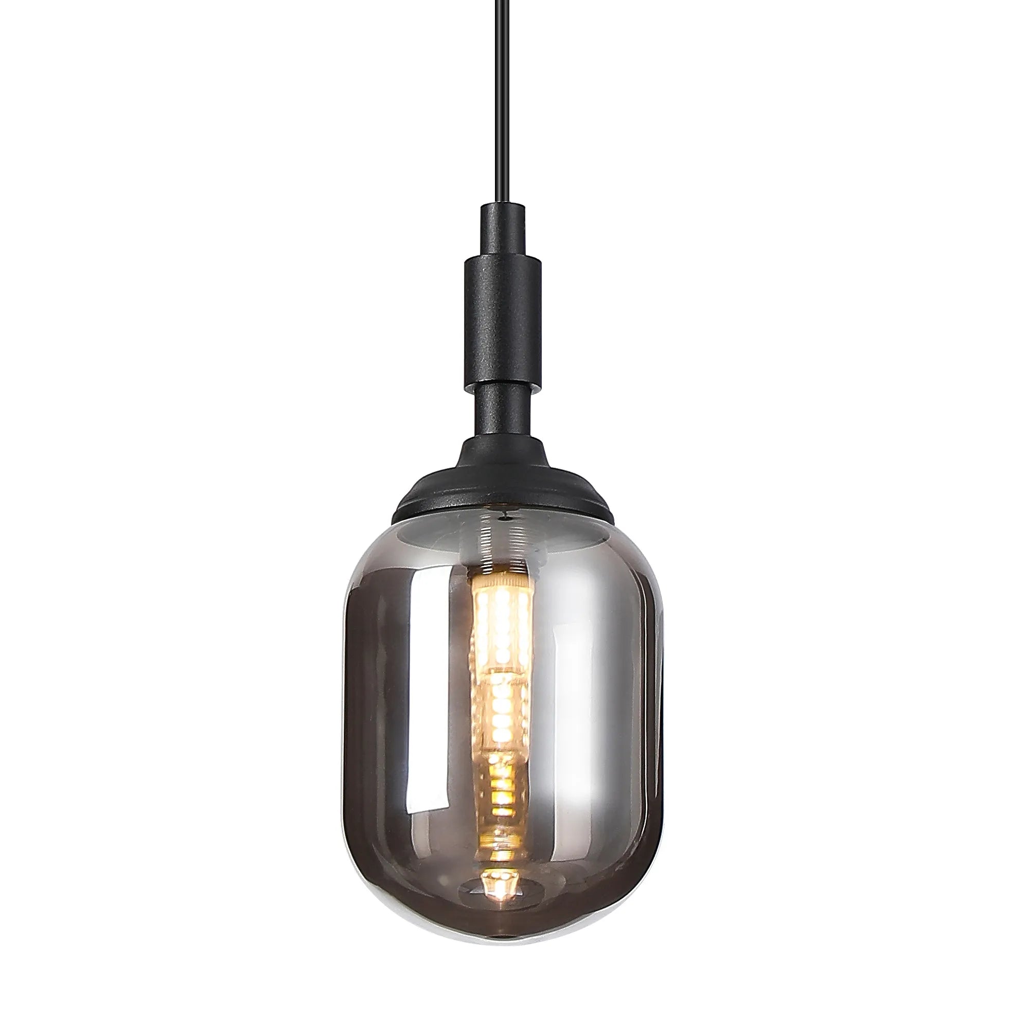 Dene Pendant 1 Light - IP44 Satin Black & Smoke Smooth Tubular Glass