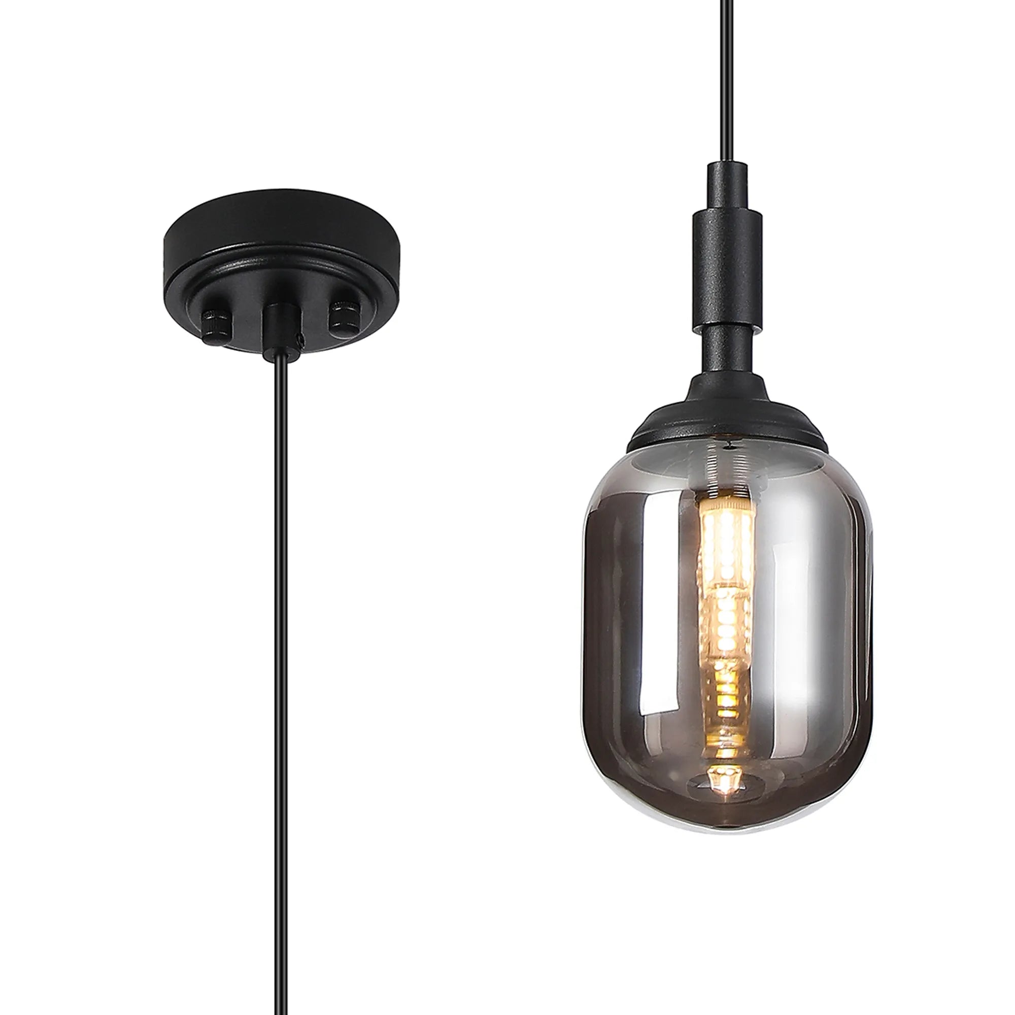 Dene Pendant 1 Light - IP44 Satin Black & Smoke Smooth Tubular Glass