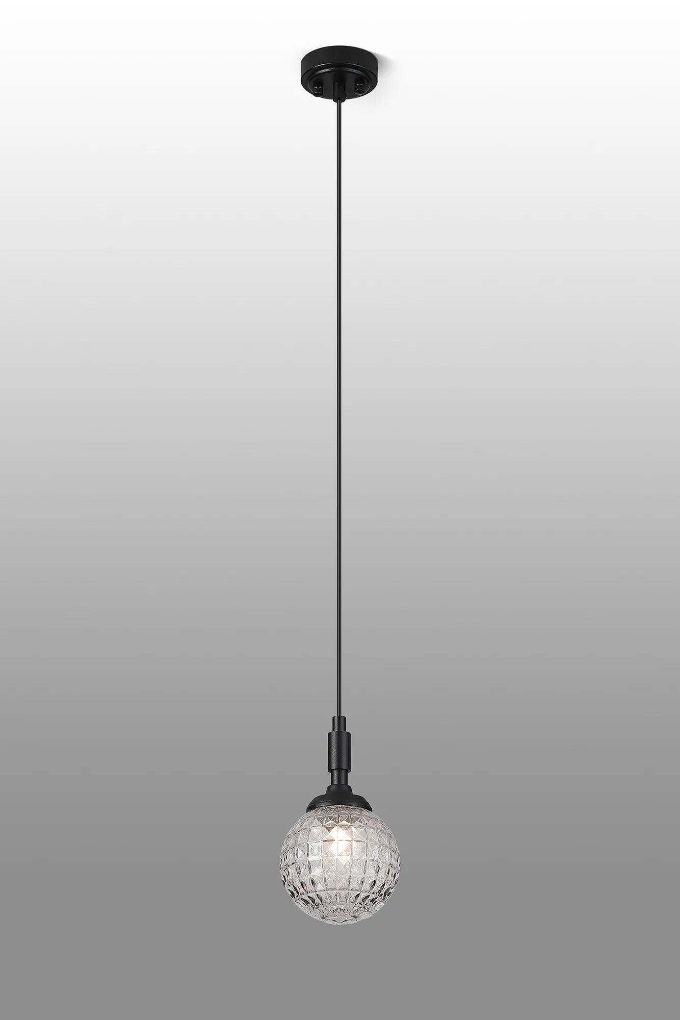 Dene Pendant 1 Light - IP44 Satin Black & Clear Cross Pattern Round Glass