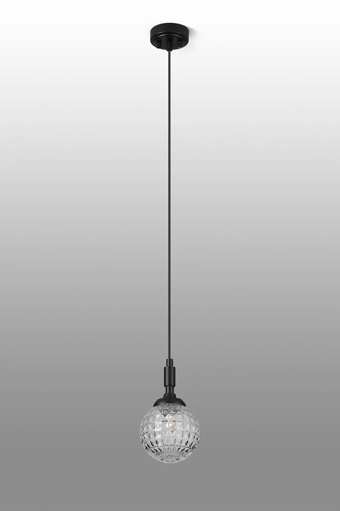 Dene Pendant 1 Light - IP44 Satin Black & Clear Cross Pattern Round Glass