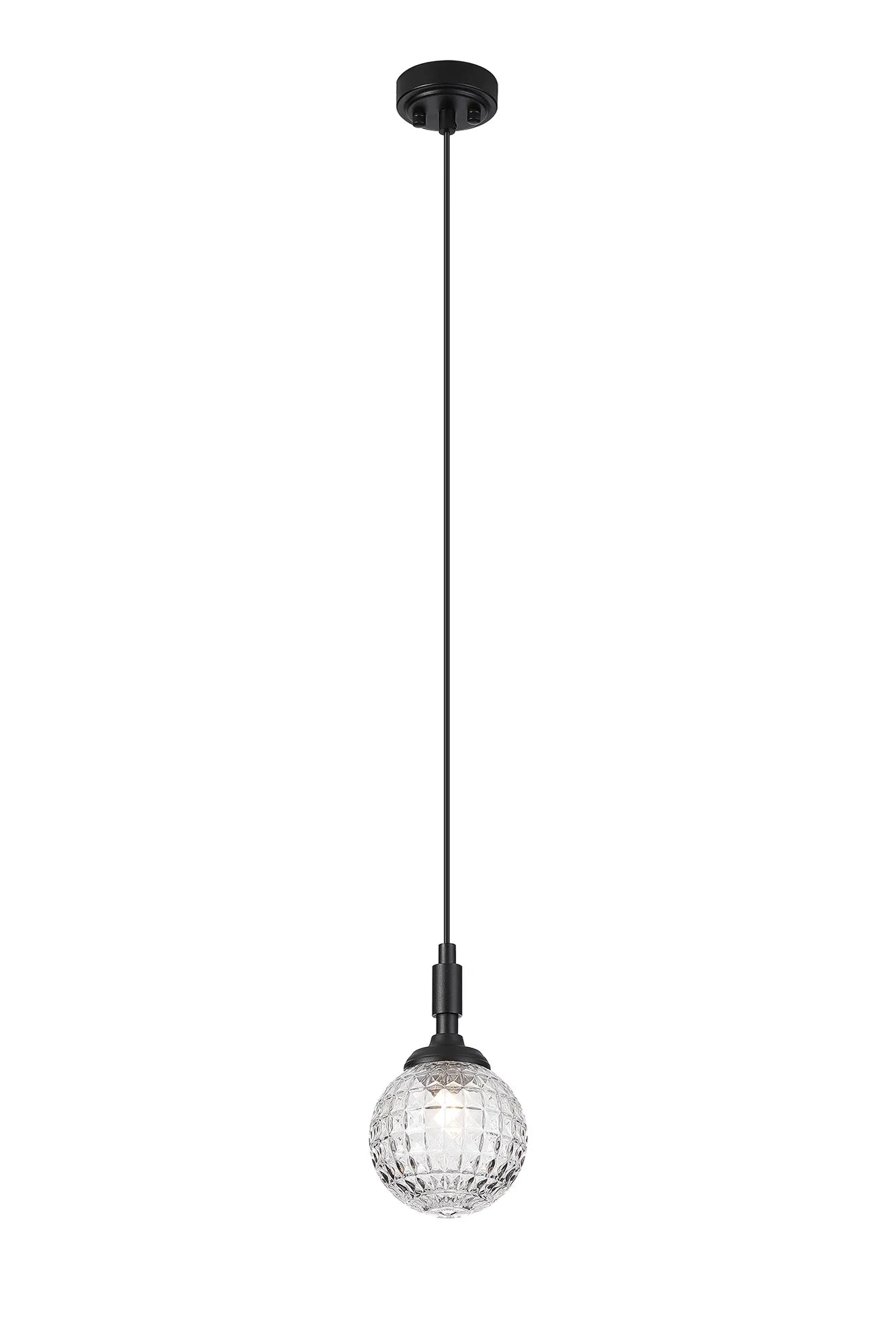 Dene Pendant 1 Light - IP44 Satin Black & Clear Cross Pattern Round Glass