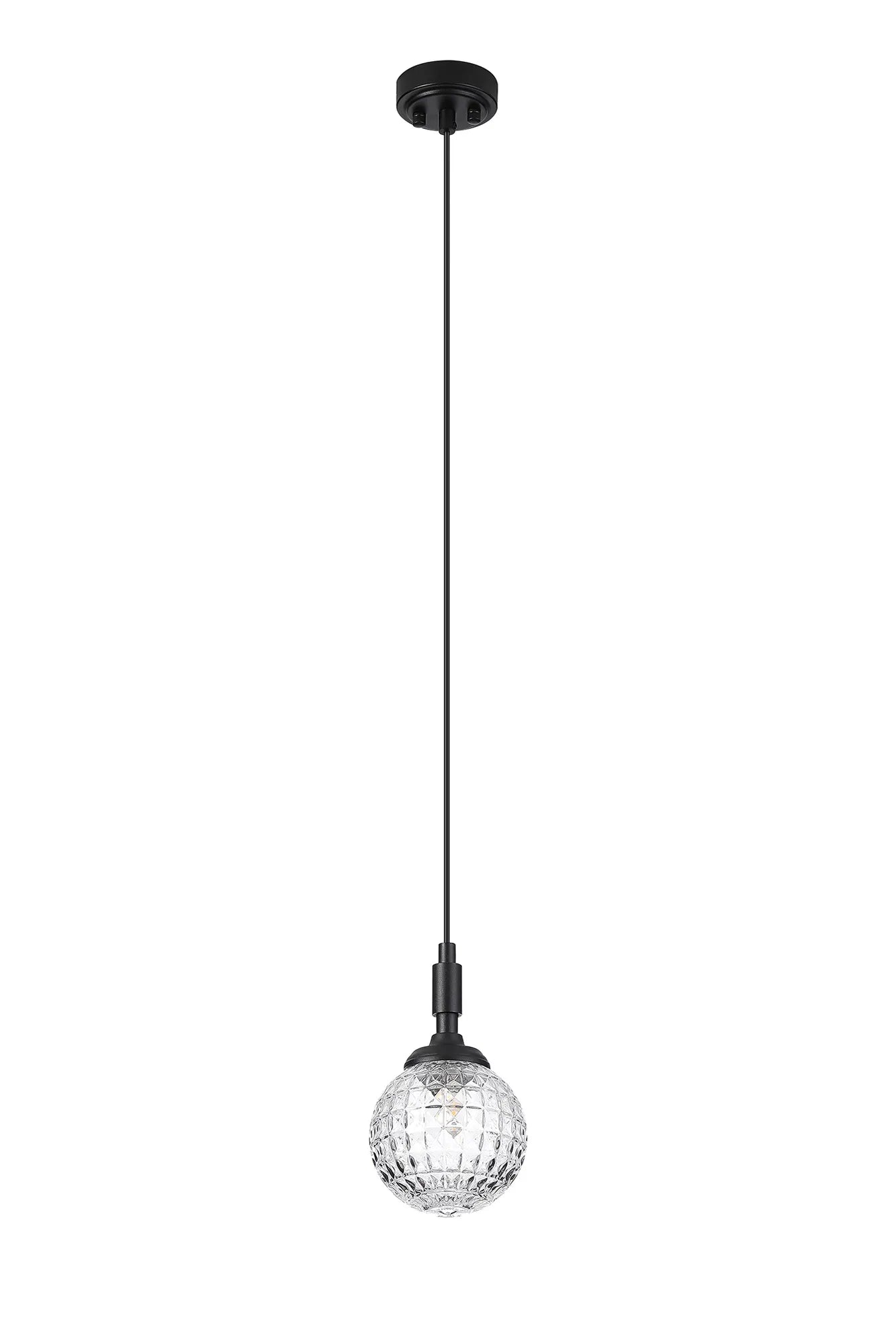 Dene Pendant 1 Light - IP44 Satin Black & Clear Cross Pattern Round Glass