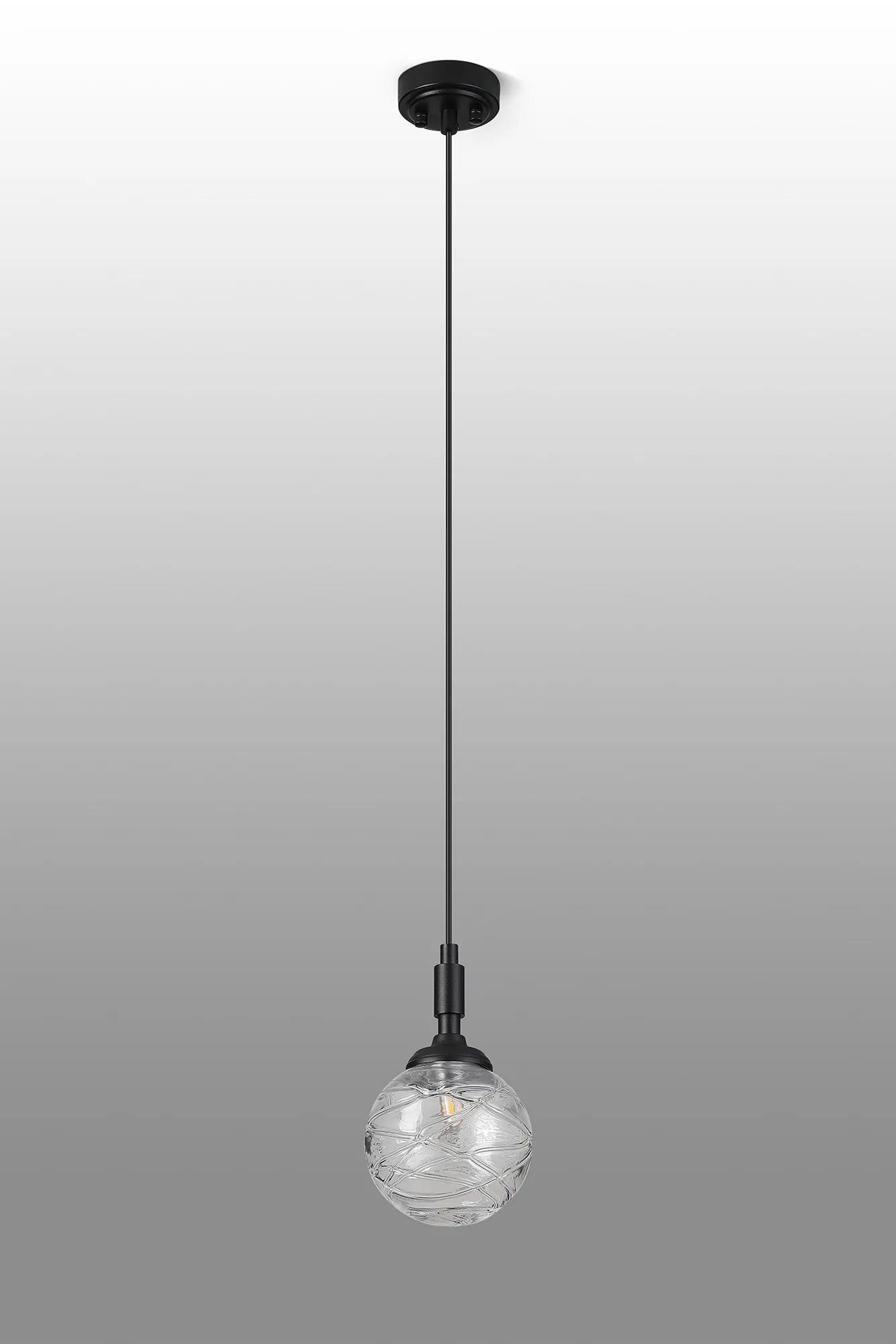 Dene Pendant 1 Light - IP44 Satin Black & Clear Dune Effect Round Glass