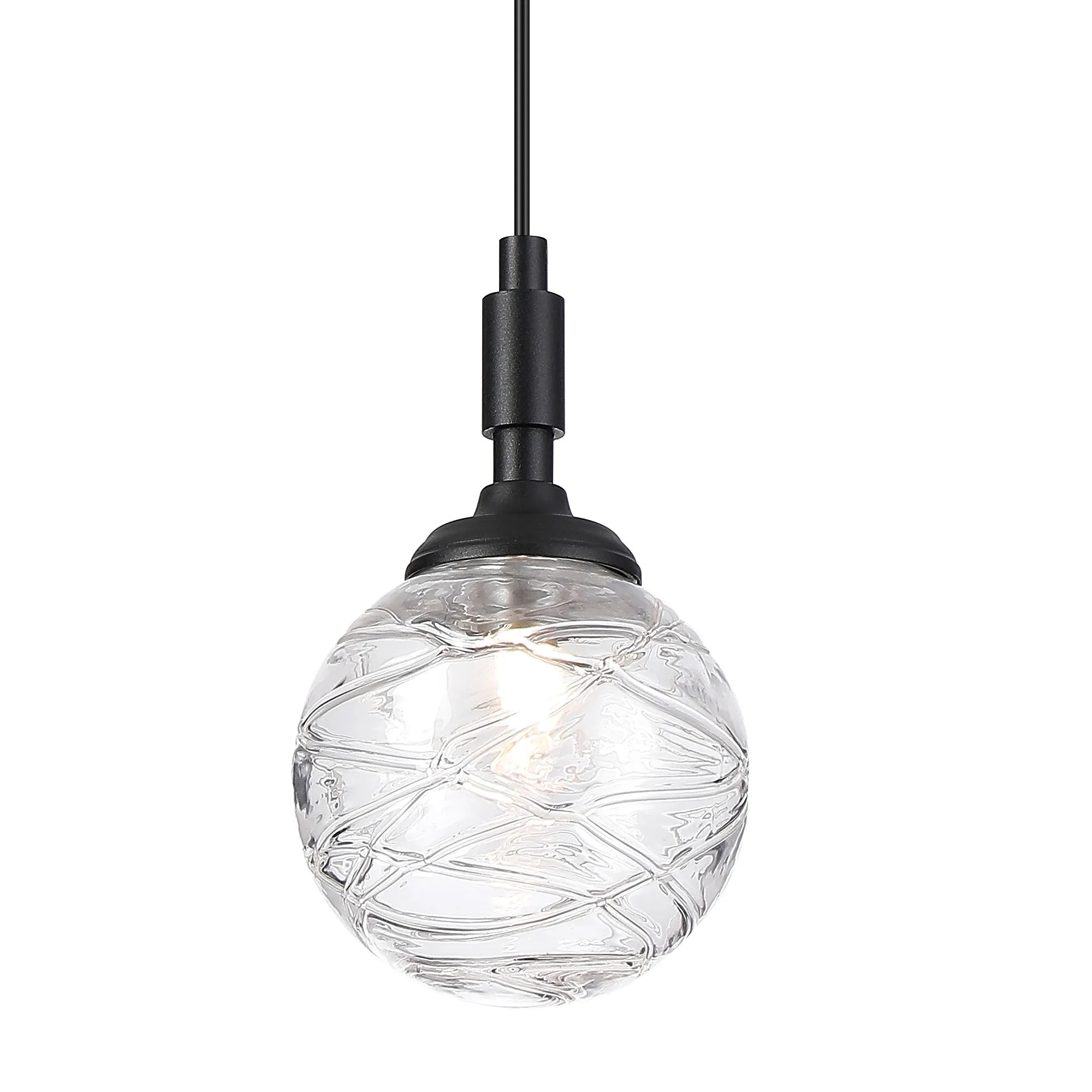 Dene Pendant 1 Light - IP44 Satin Black & Clear Dune Effect Round Glass