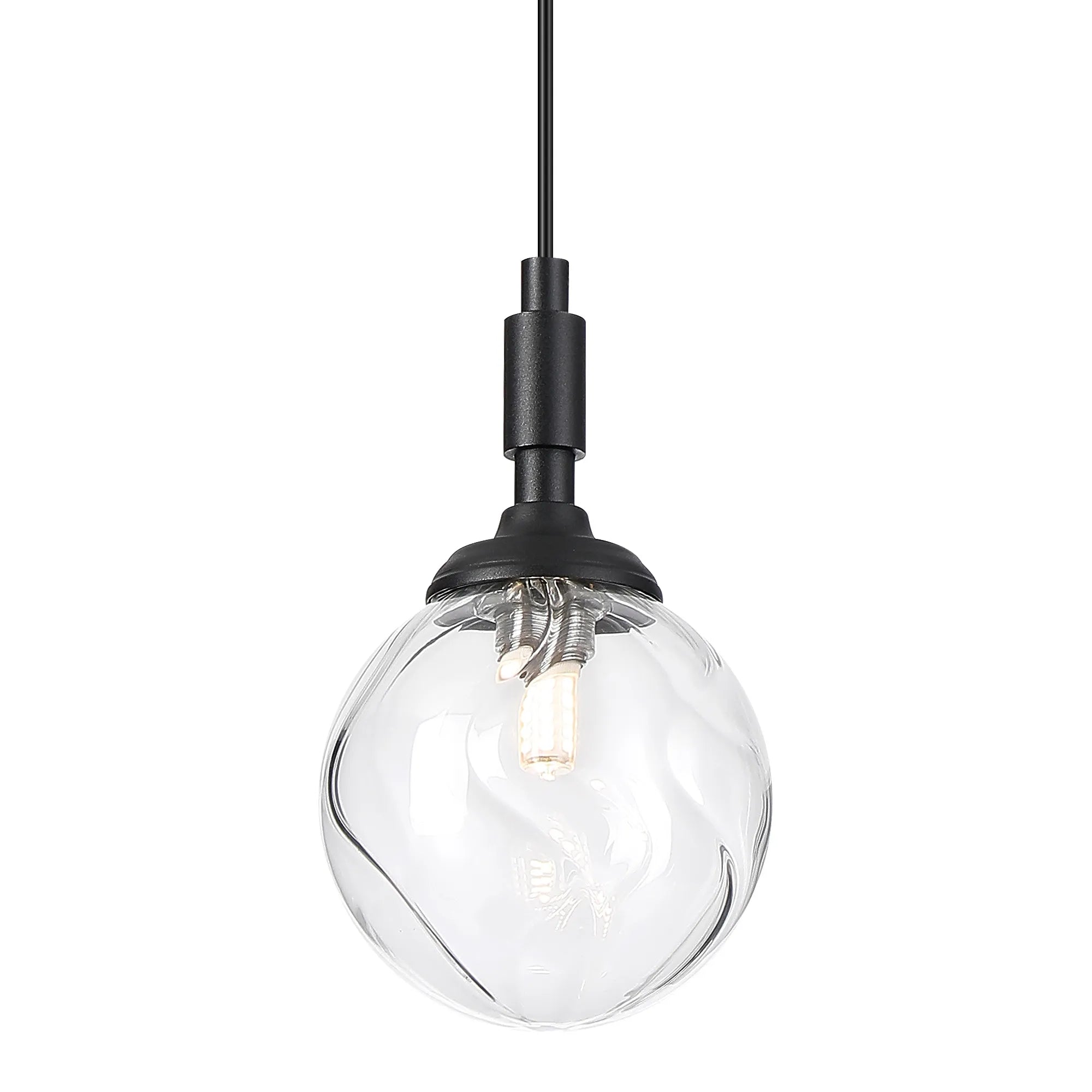 Dene Pendant 1 Light - IP44 Satin Black & Clear Waved Round Glass