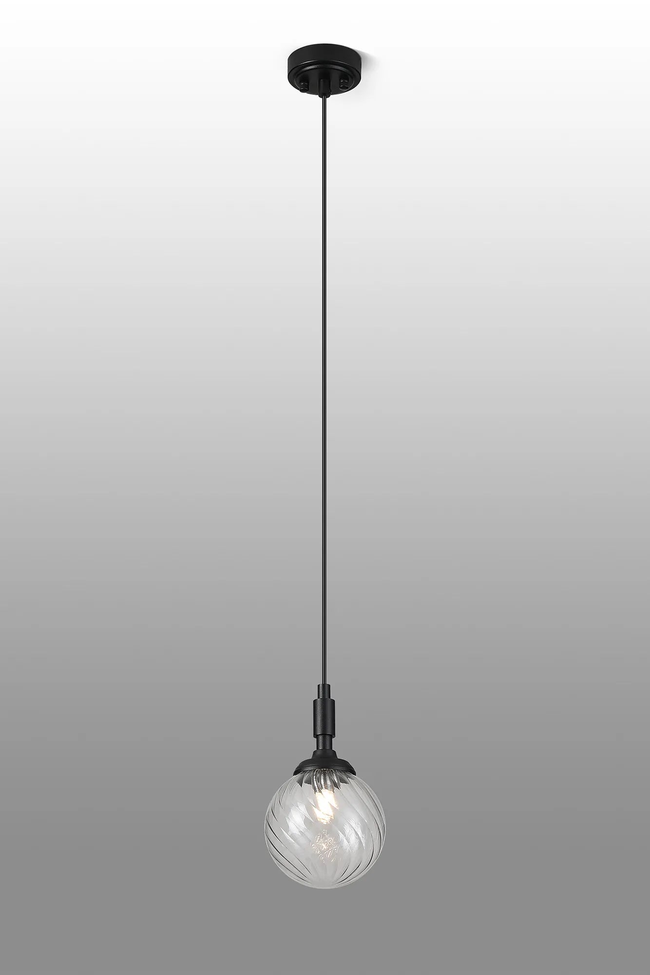 Dene Pendant 1 Light - IP44 Satin Black & Clear Swirl Round Glass