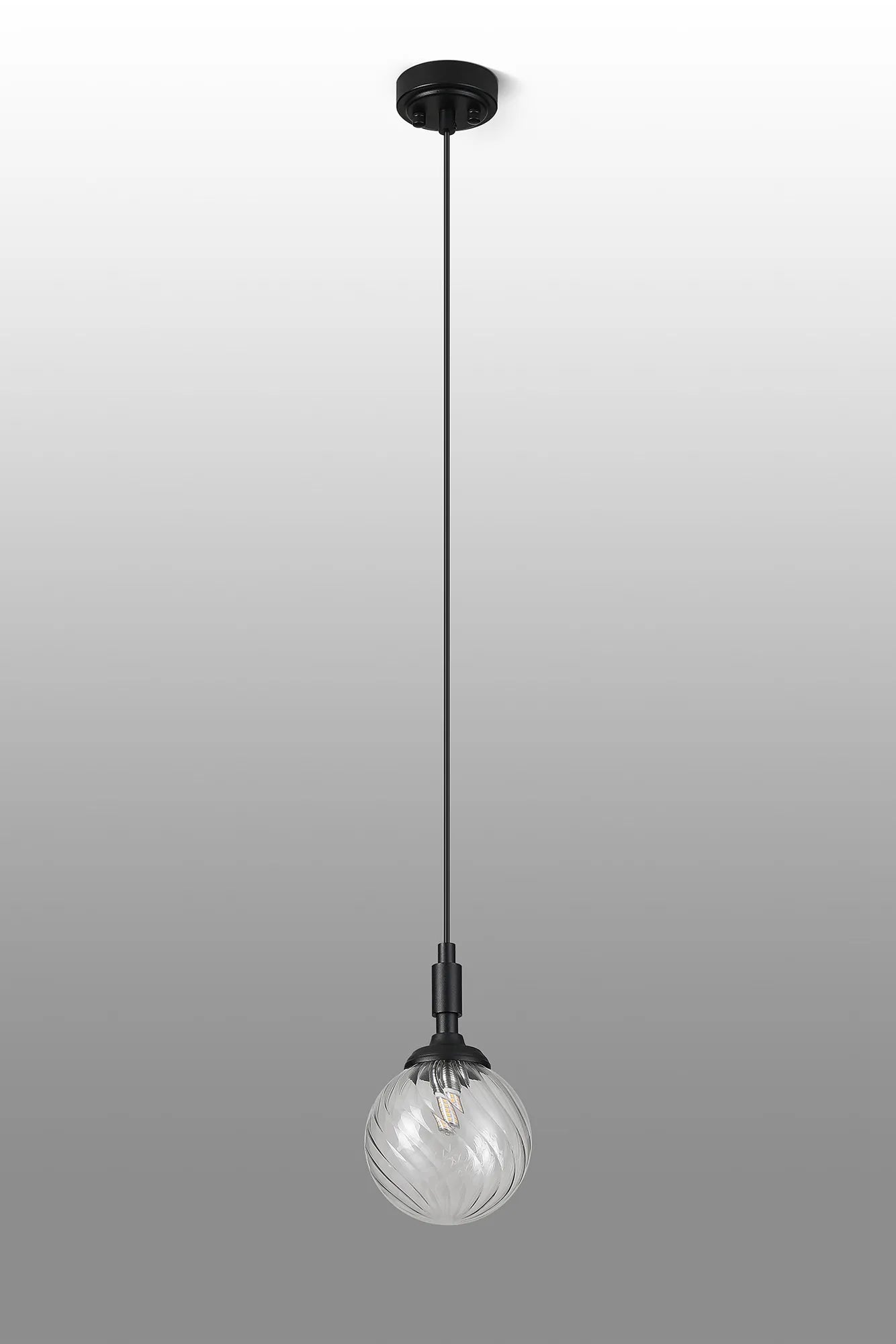 Dene Pendant 1 Light - IP44 Satin Black & Clear Swirl Round Glass