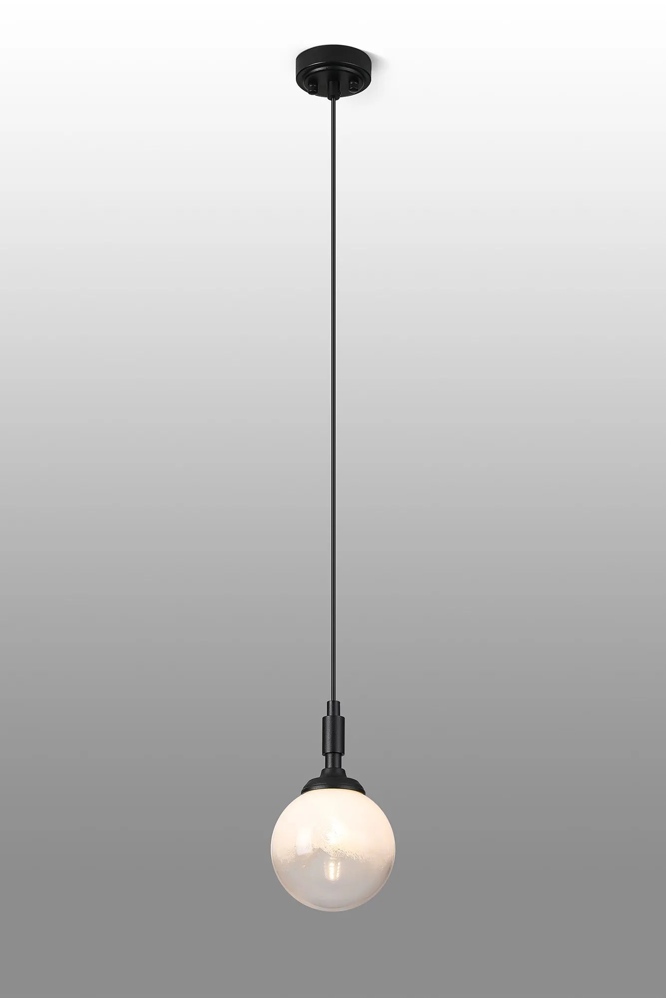 Dene Pendant 1 Light - IP44 Satin Black & White Two-Tone Snow Specks Round Glass