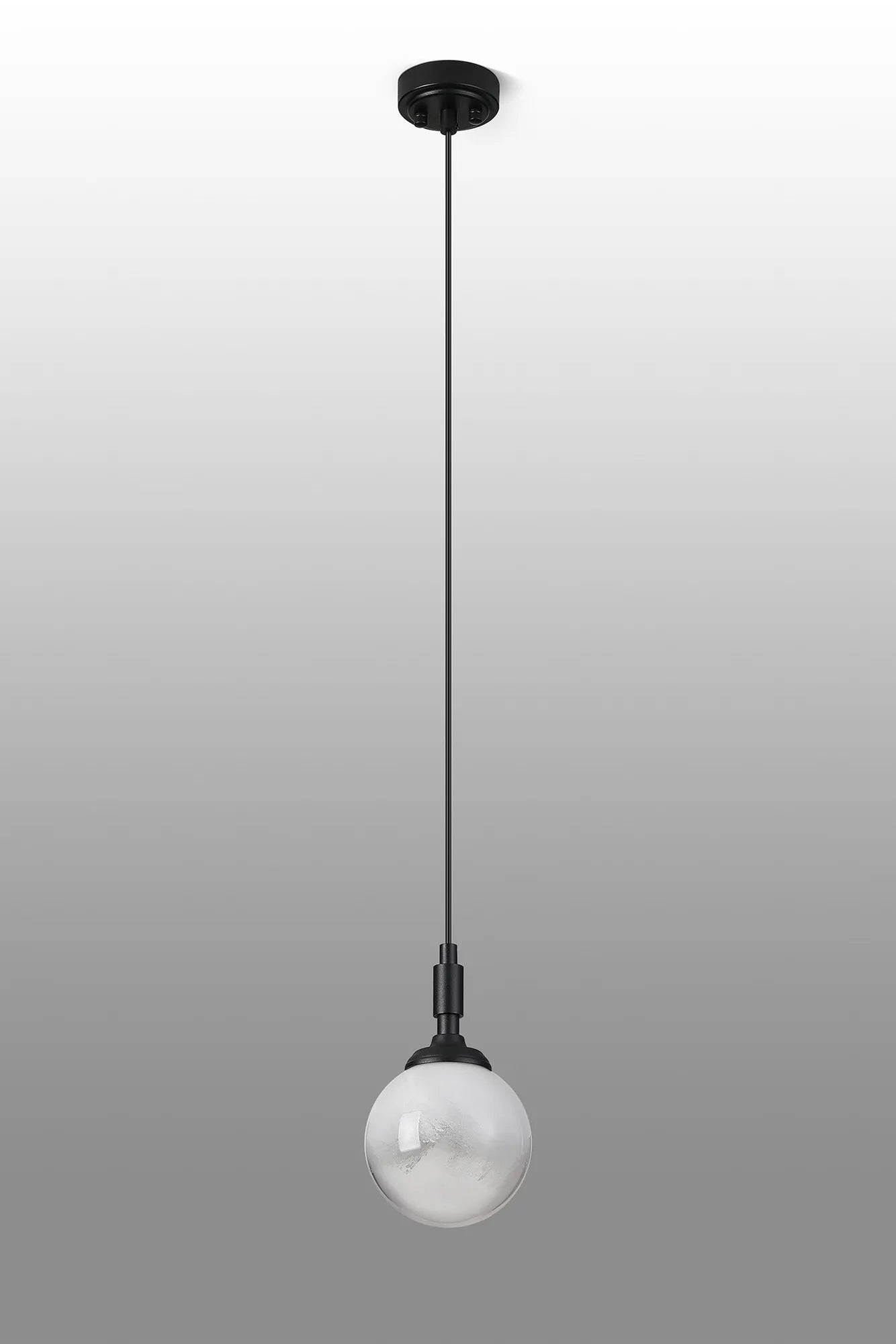 Dene Pendant 1 Light - IP44 Satin Black & White Two-Tone Snow Specks Round Glass
