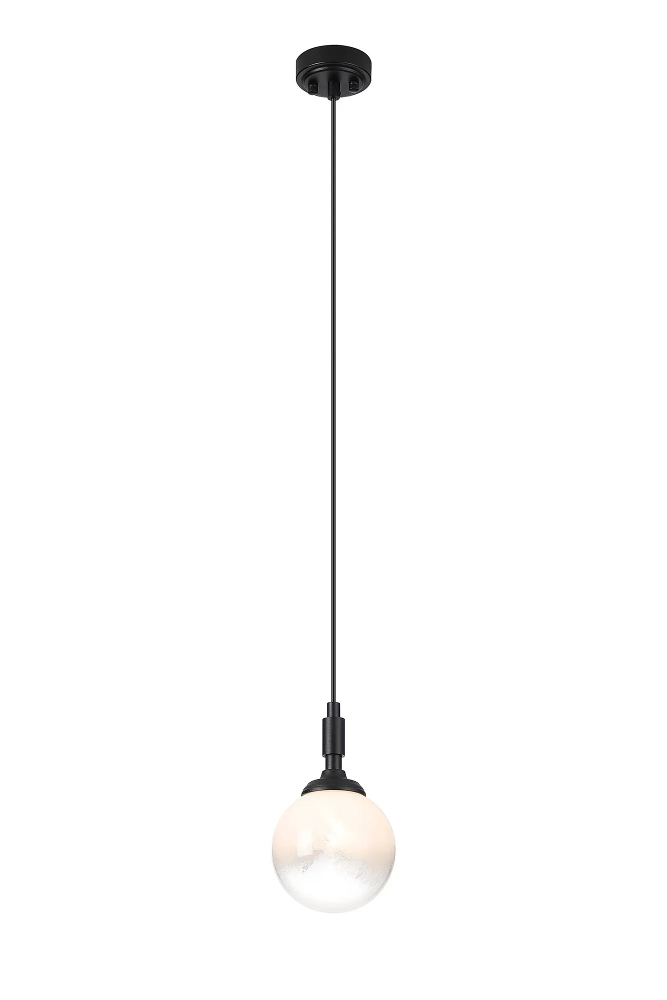 Dene Pendant 1 Light - IP44 Satin Black & White Two-Tone Snow Specks Round Glass