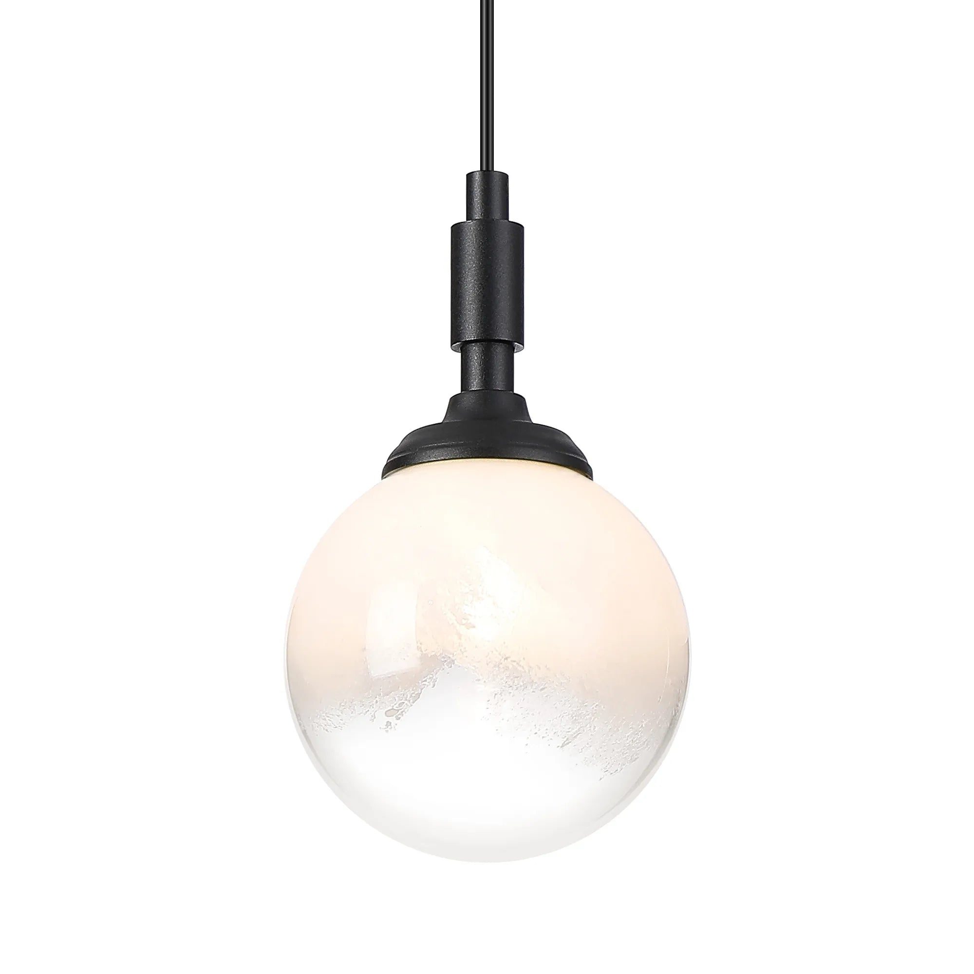 Dene Pendant 1 Light - IP44 Satin Black & White Two-Tone Snow Specks Round Glass