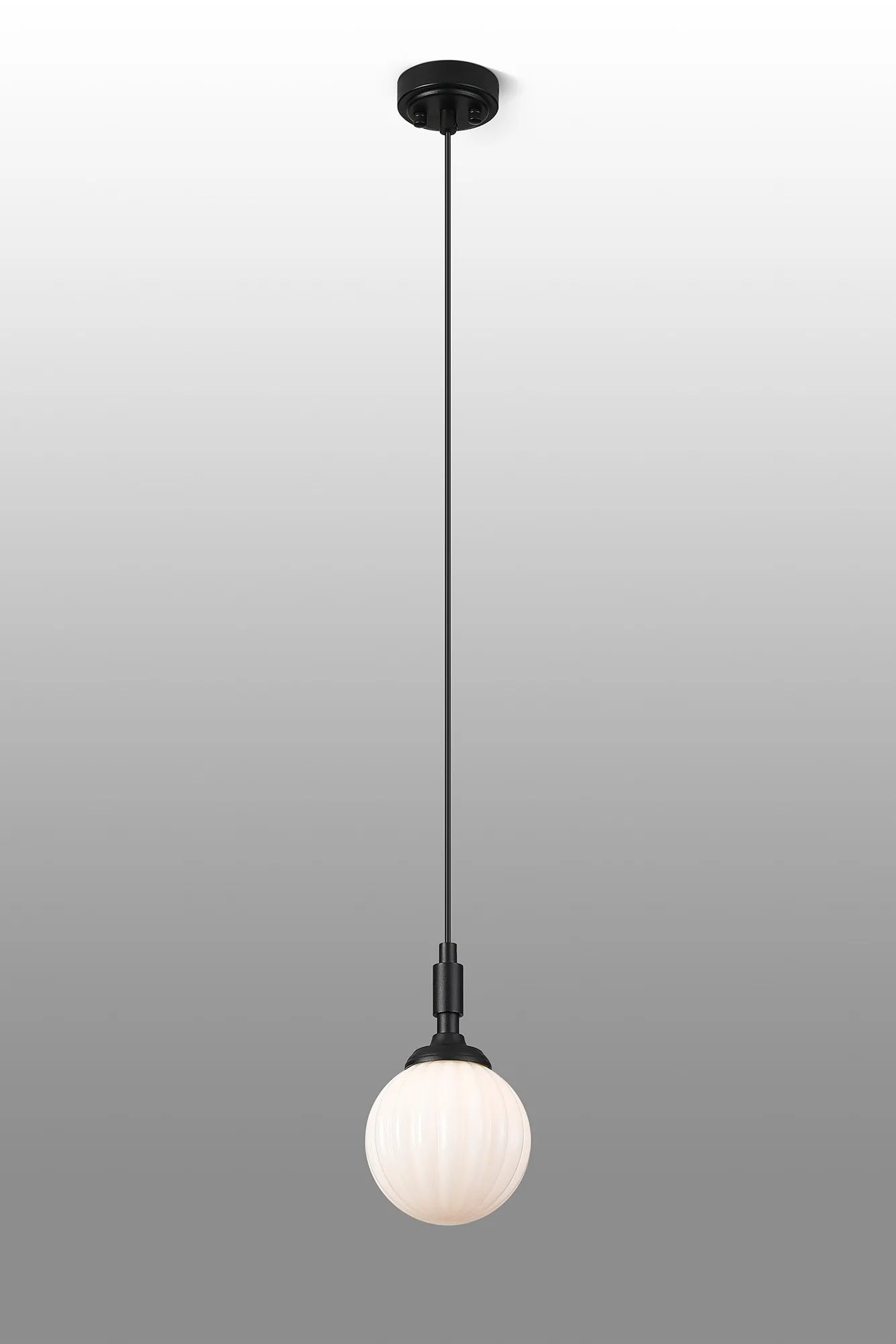 Dene Pendant 1 Light - IP44 Satin Black & Opal Round Segment Glass