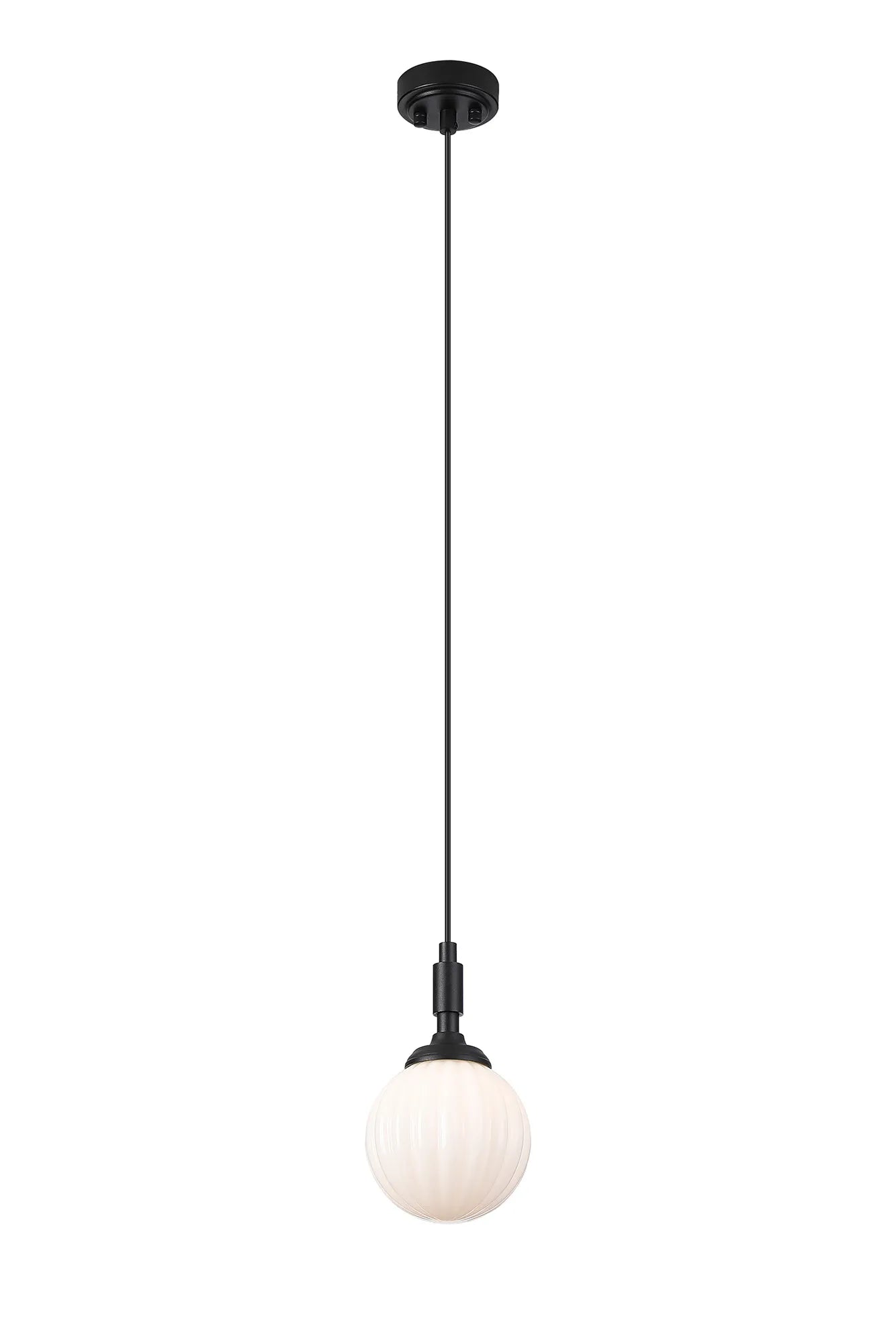Dene Pendant 1 Light - IP44 Satin Black & Opal Round Segment Glass